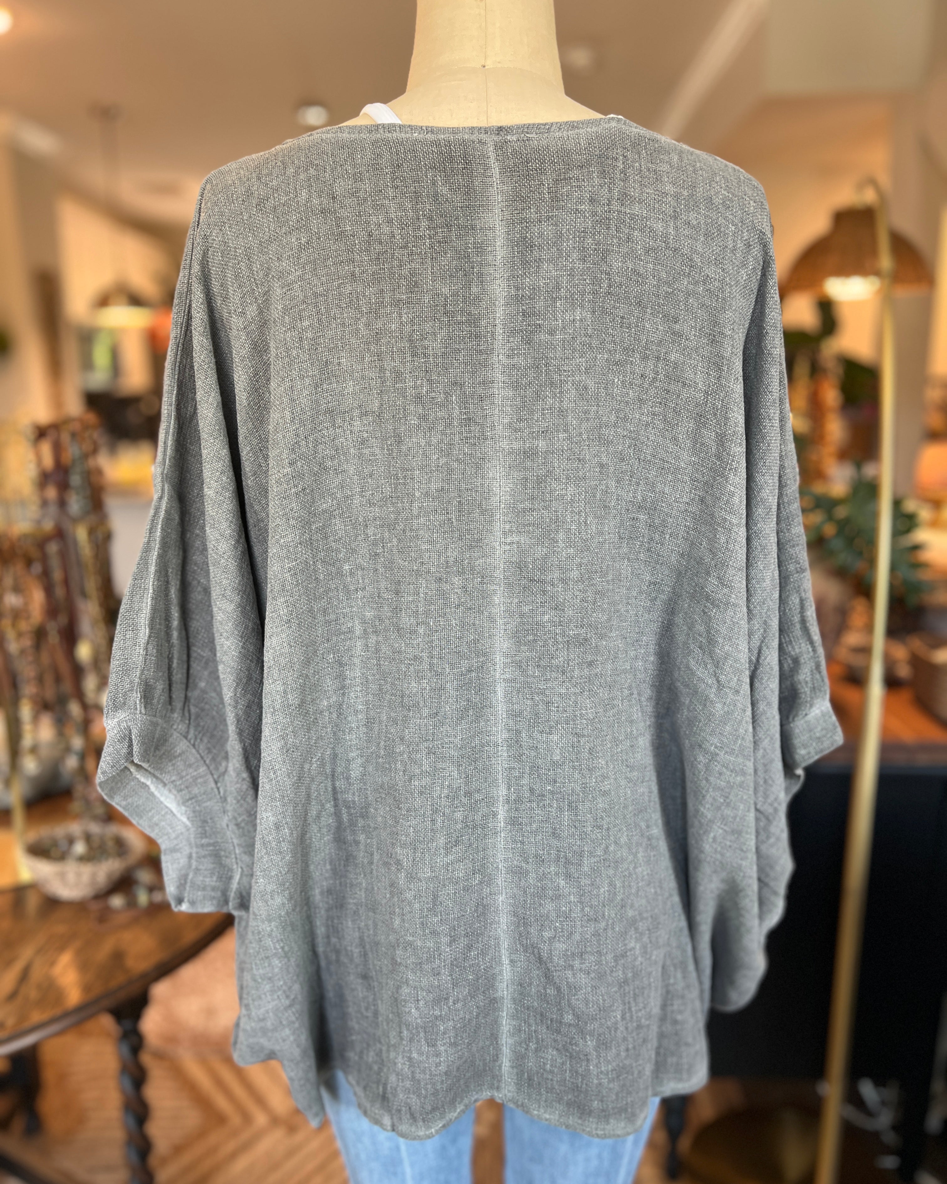 Oversized Balloon Sleeve Blouse (Charcoal Grey)