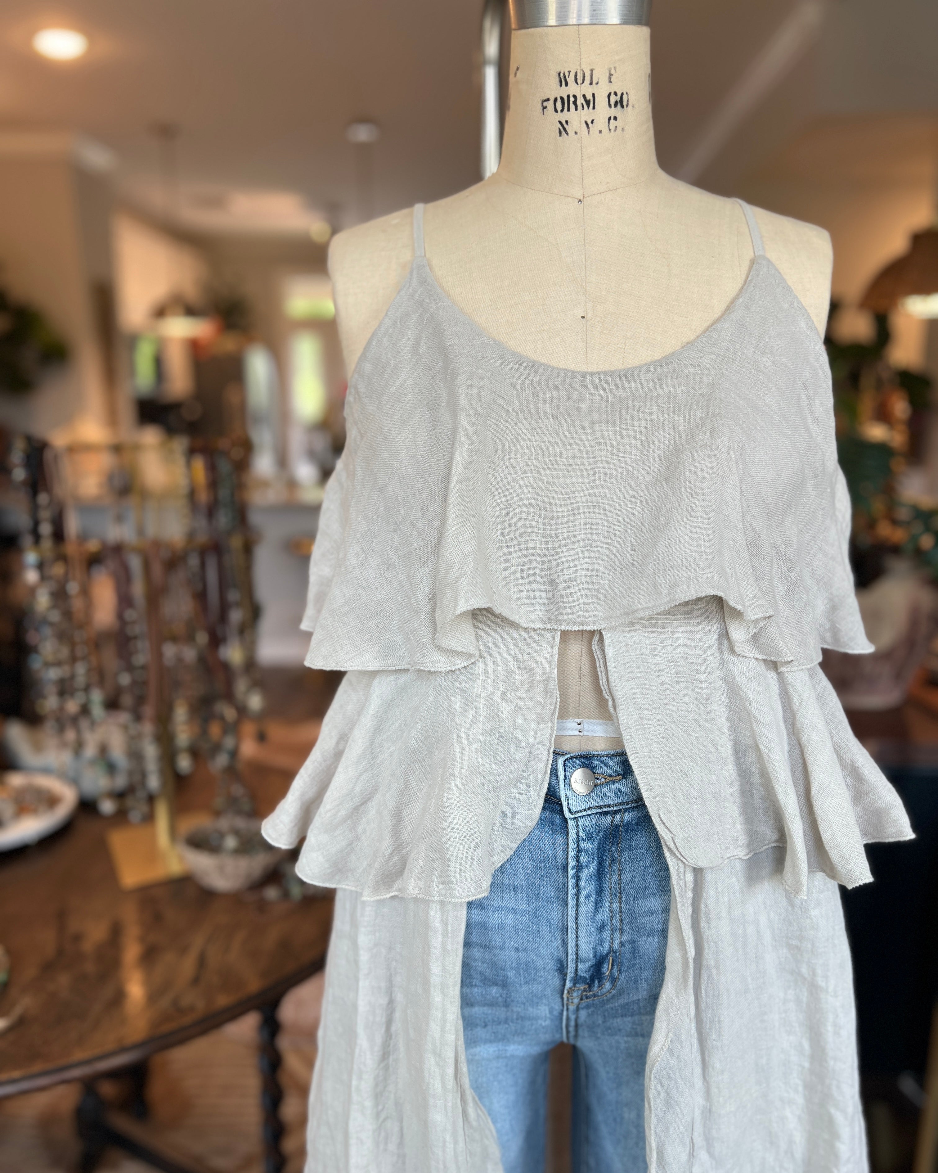 Long Linen Ruffle Duster Tank
