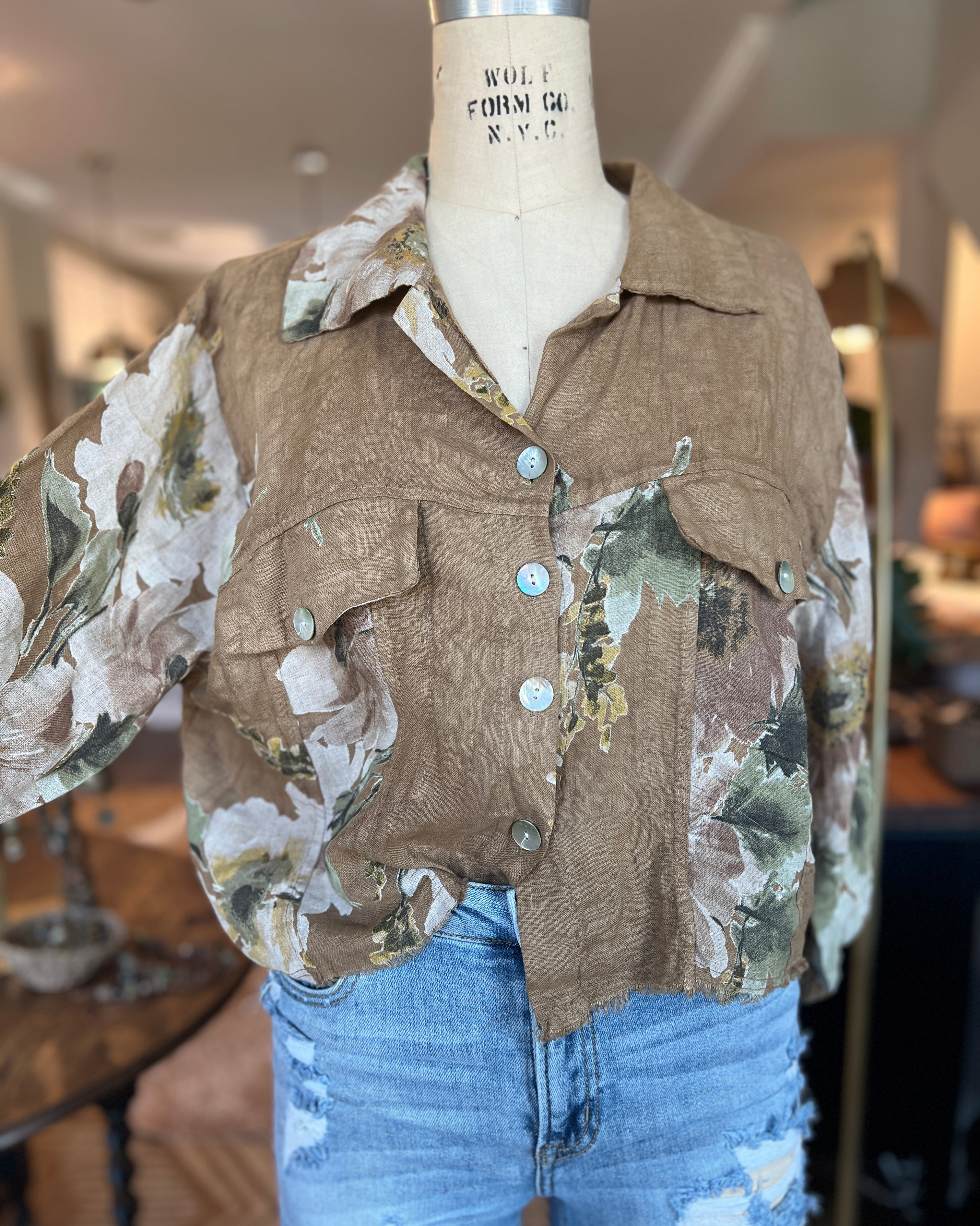 Floral Linen Shirt Jacket