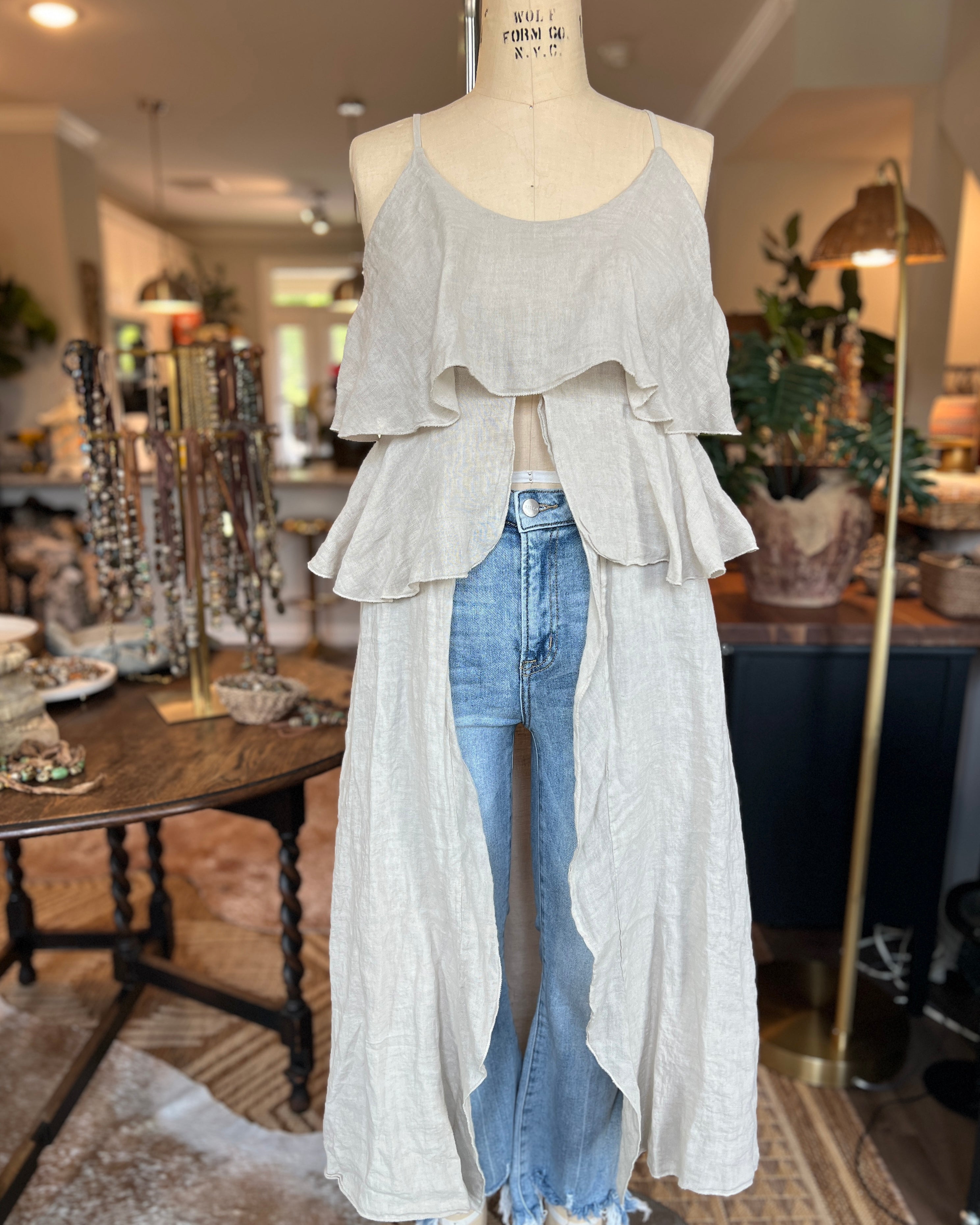 Long Linen Ruffle Duster Tank