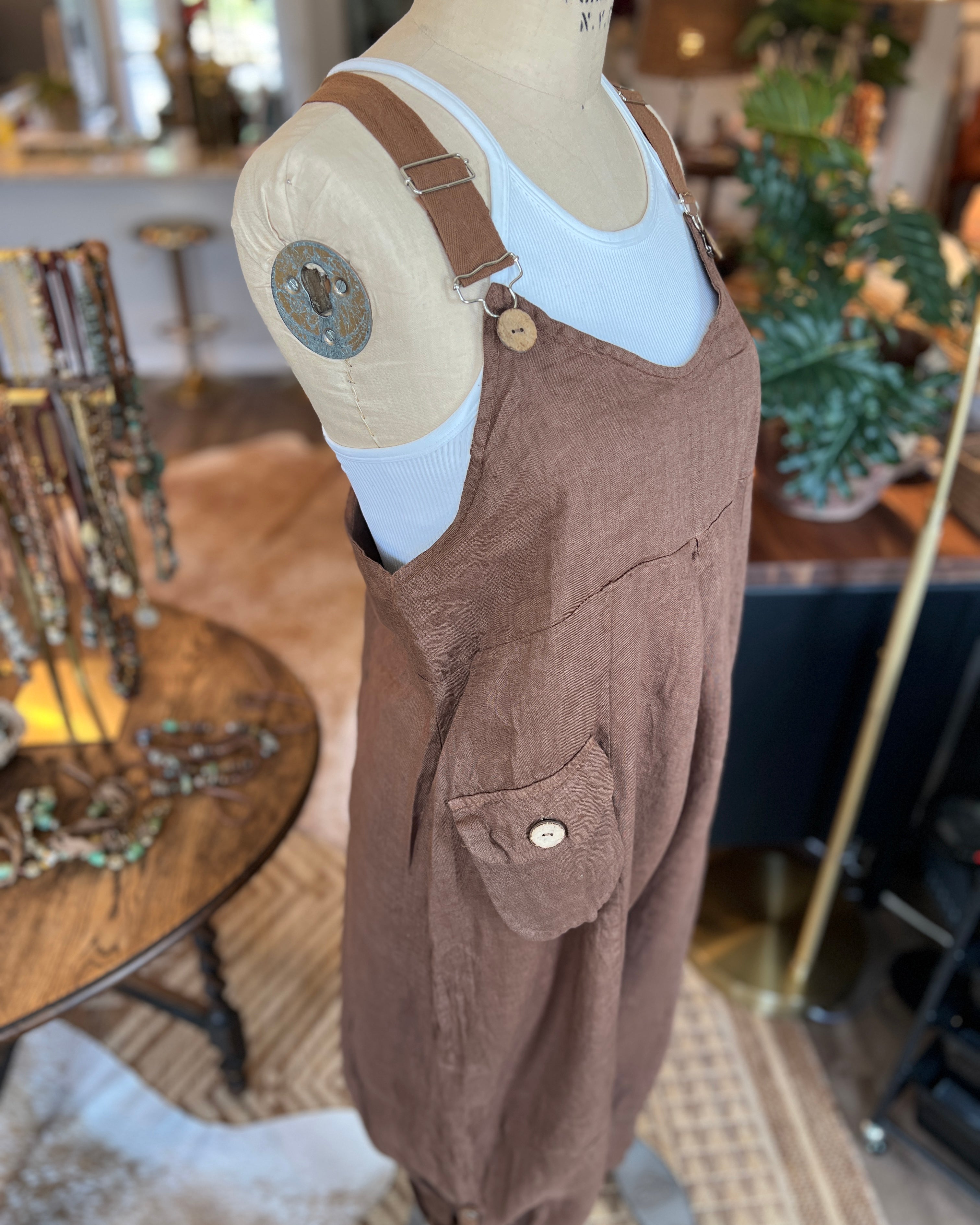 Bohemian Linen Bibs (Brown)