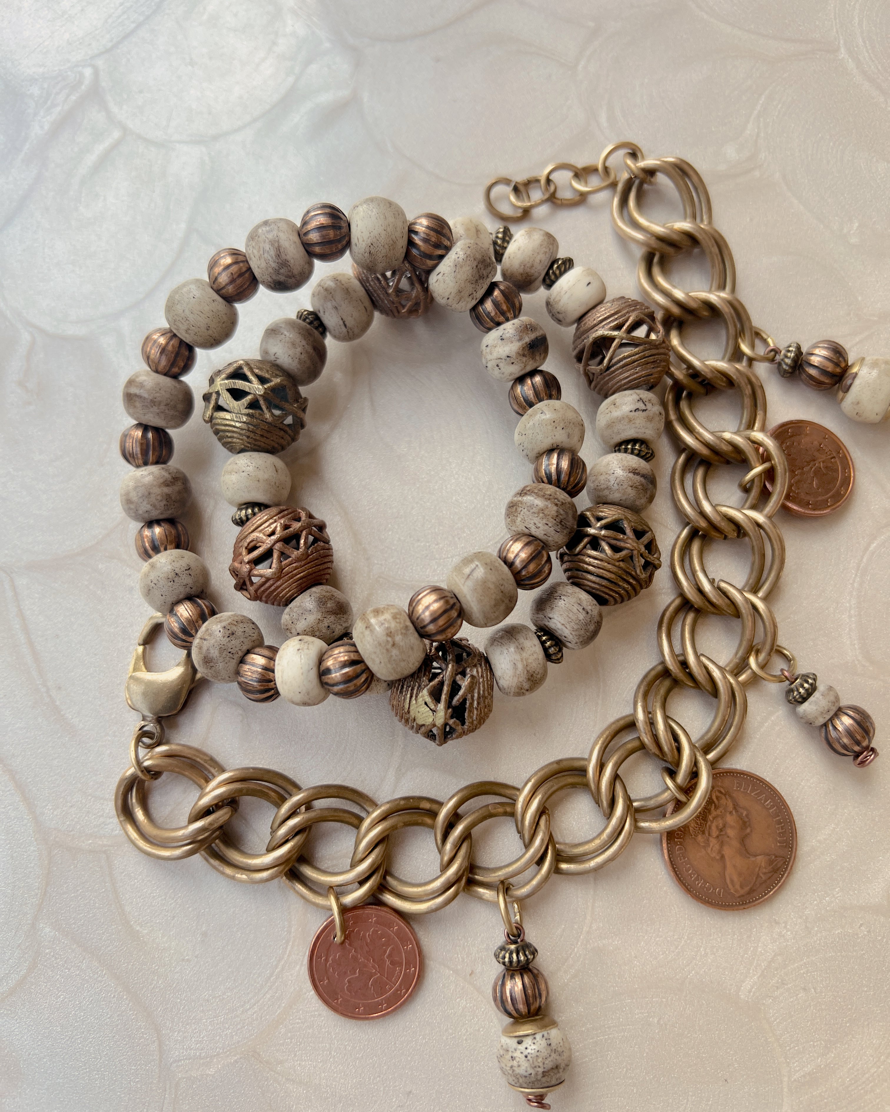 Cream & Brass Bracelet Set