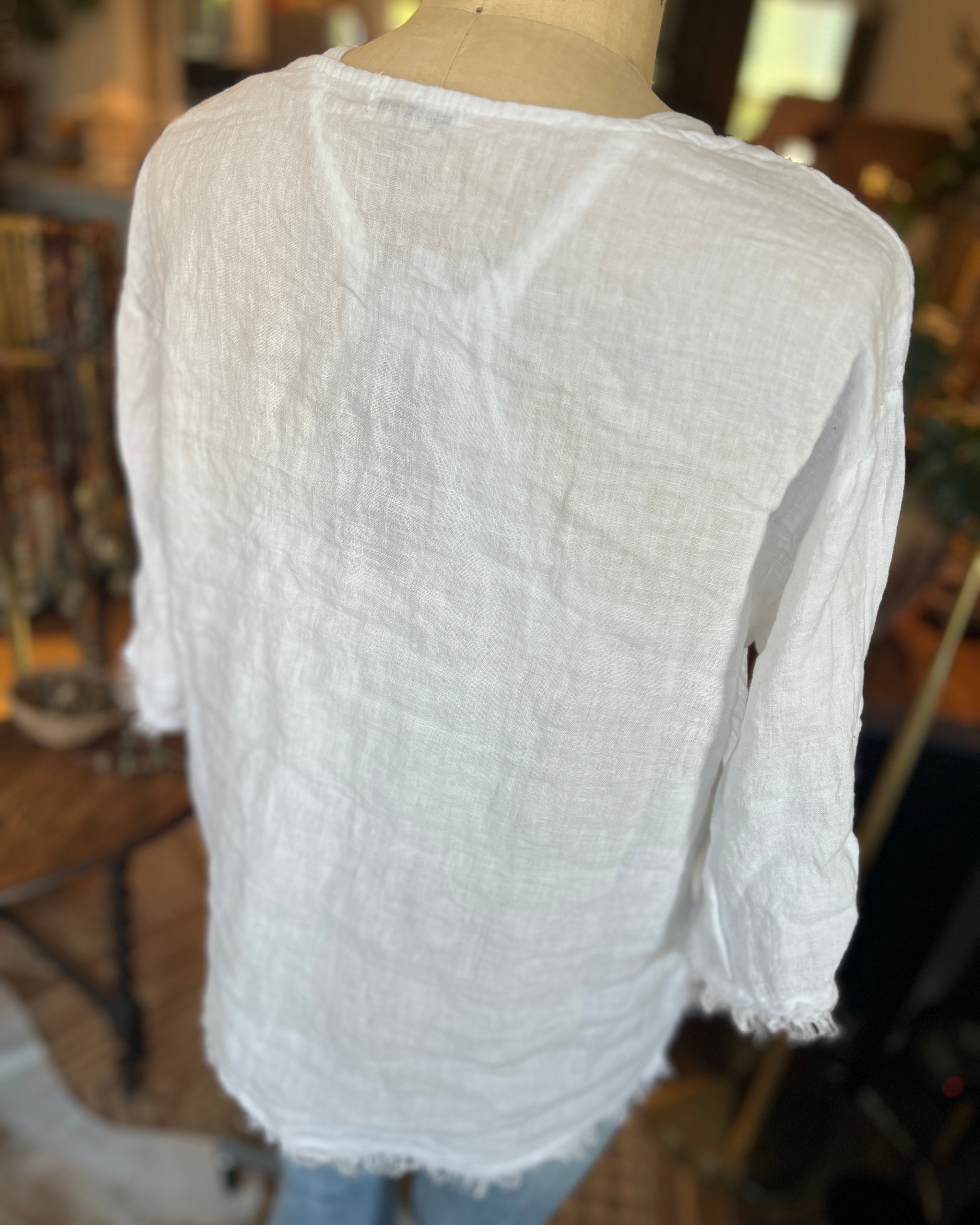 Tie Sleeve Linen Blouse