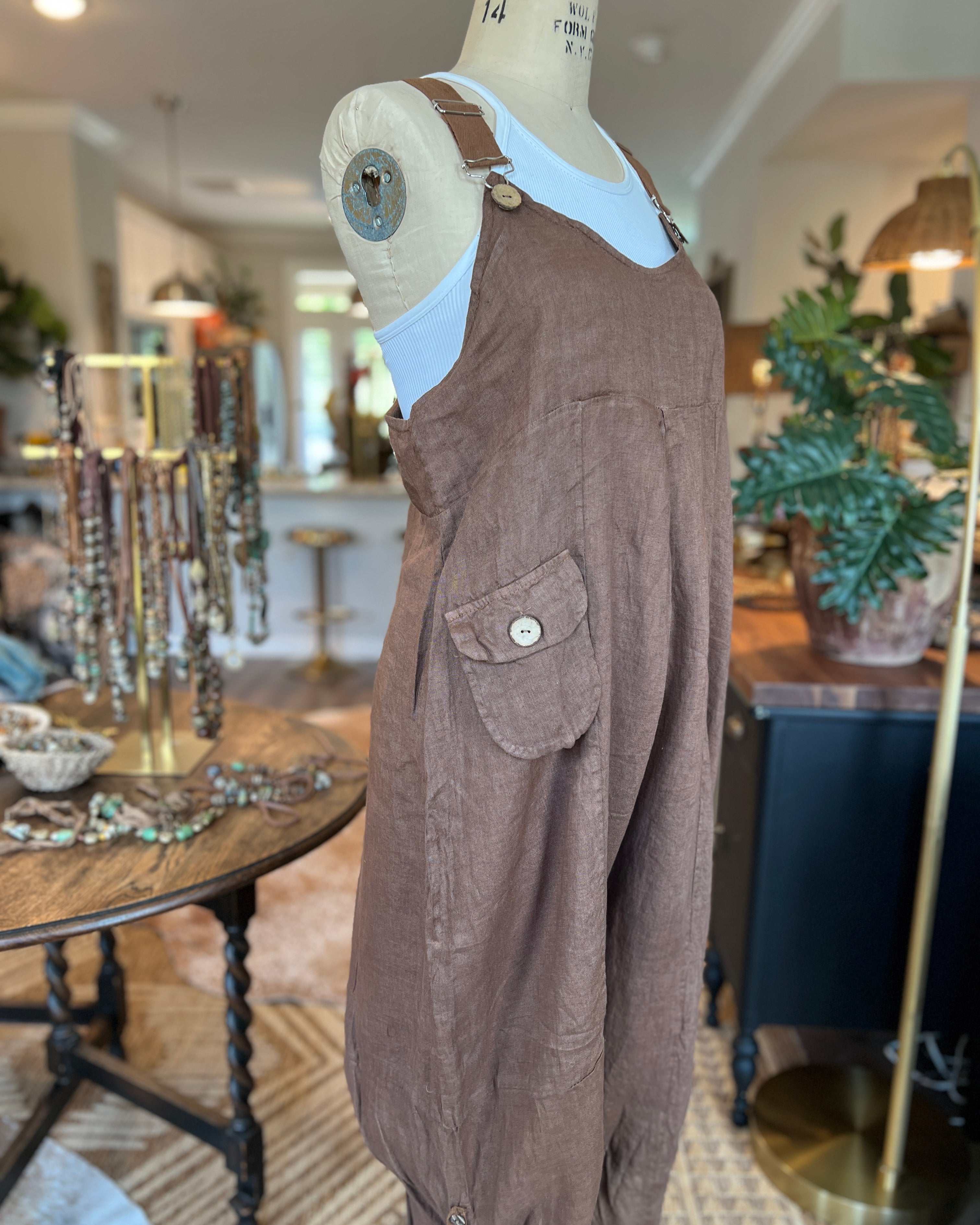 Bohemian Linen Bibs (Brown)