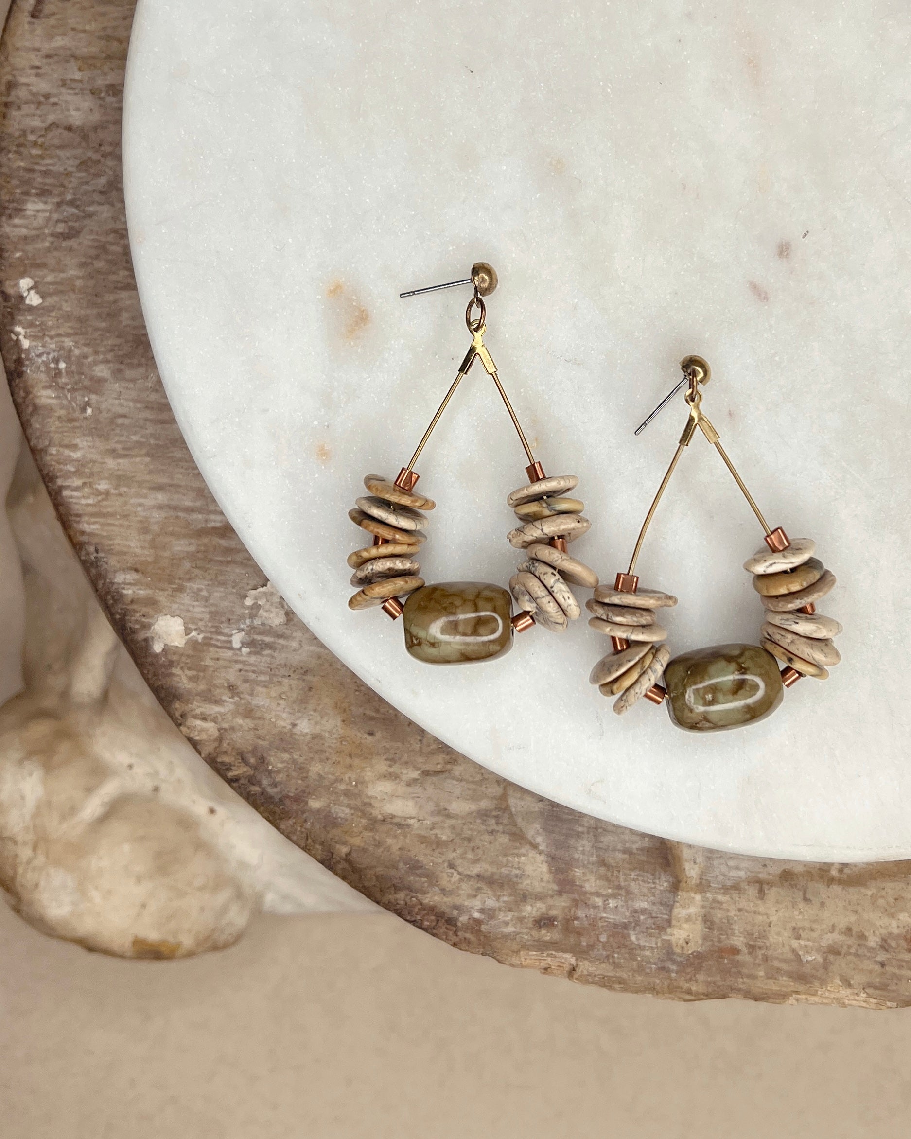 Brown Turquoise Barrel Dangles