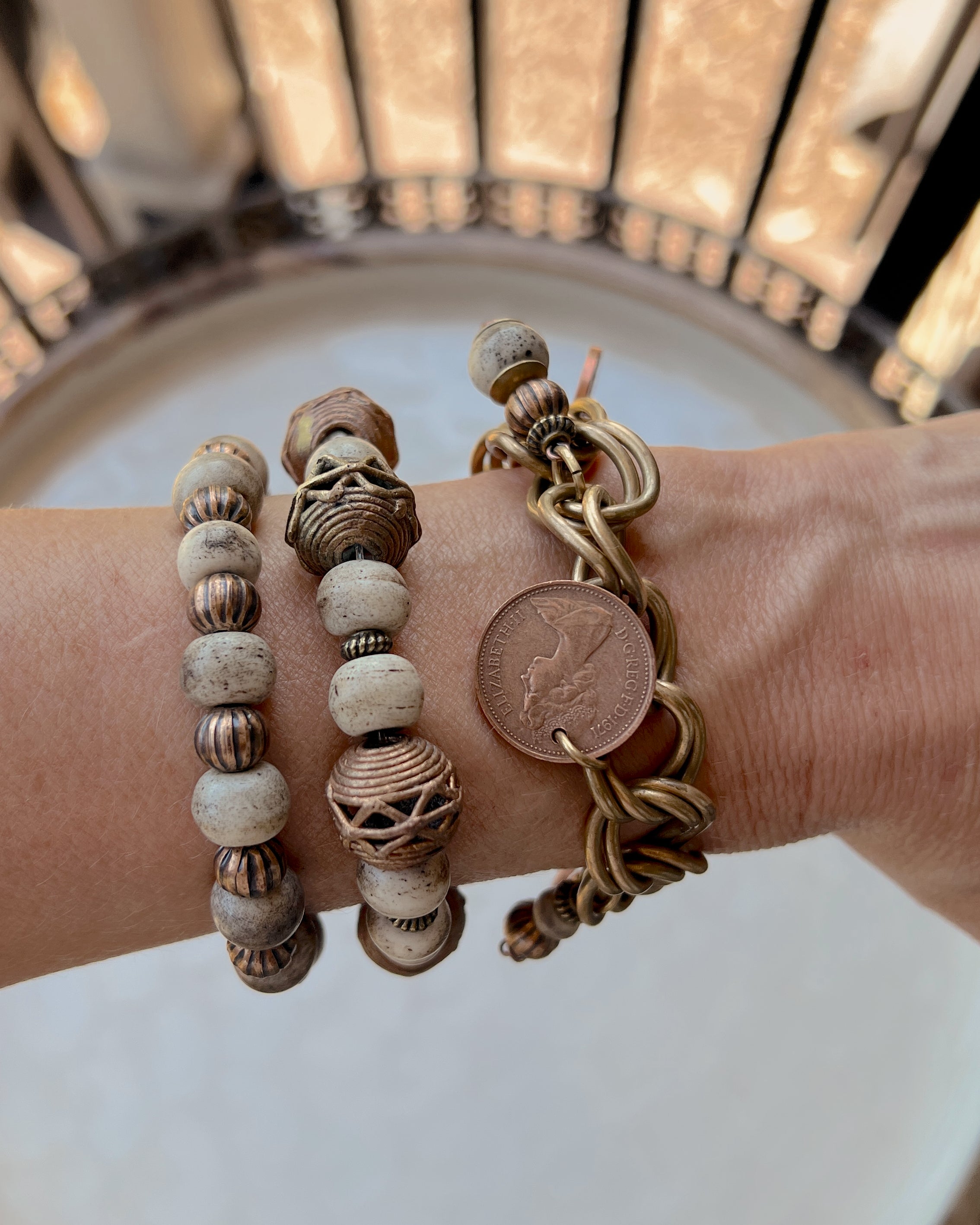 Cream & Brass Bracelet Set