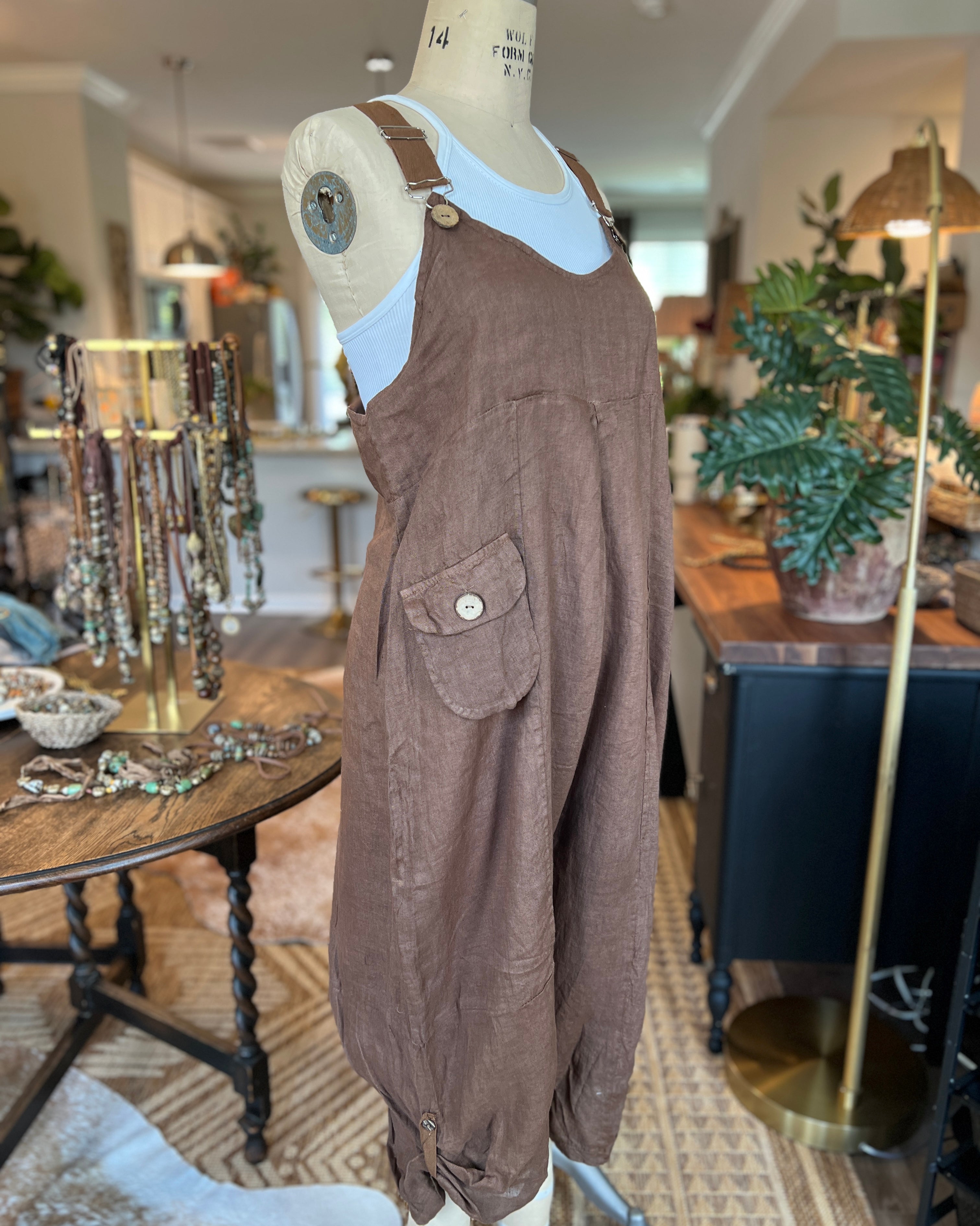 Bohemian Linen Bibs (Brown)