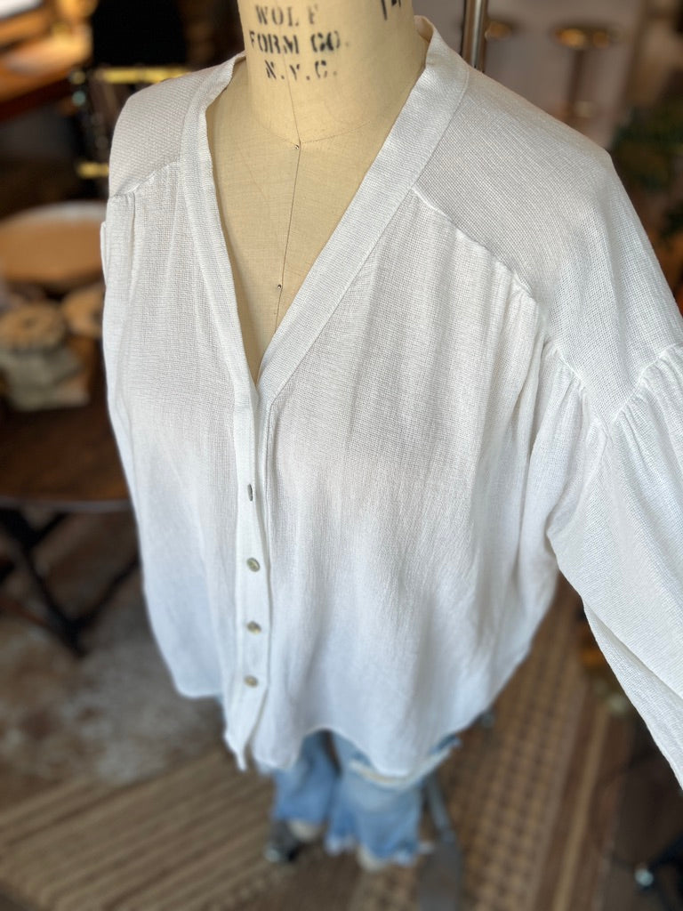 Bohemian White Linen Blouse