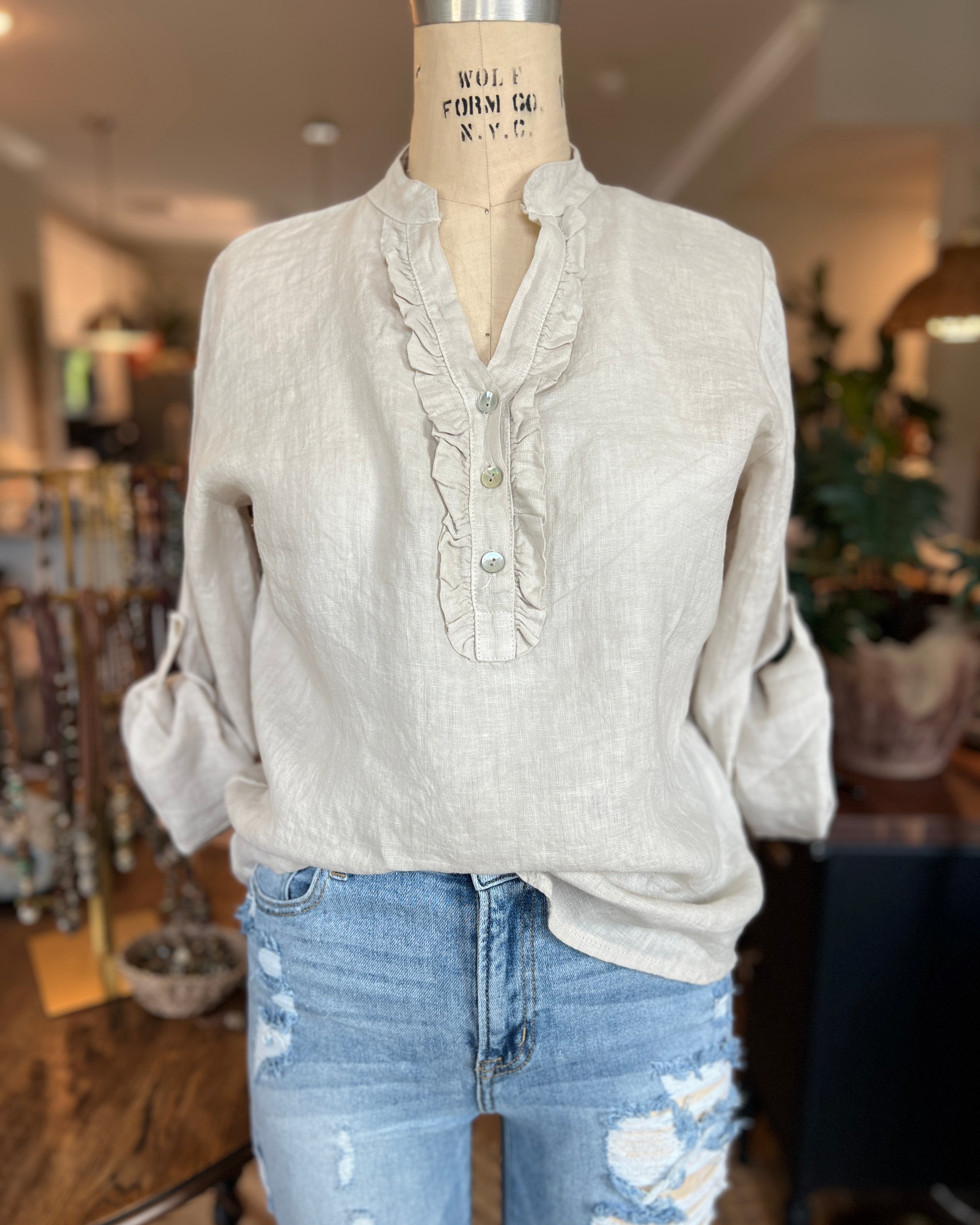Button Down Ruffle Blouse
