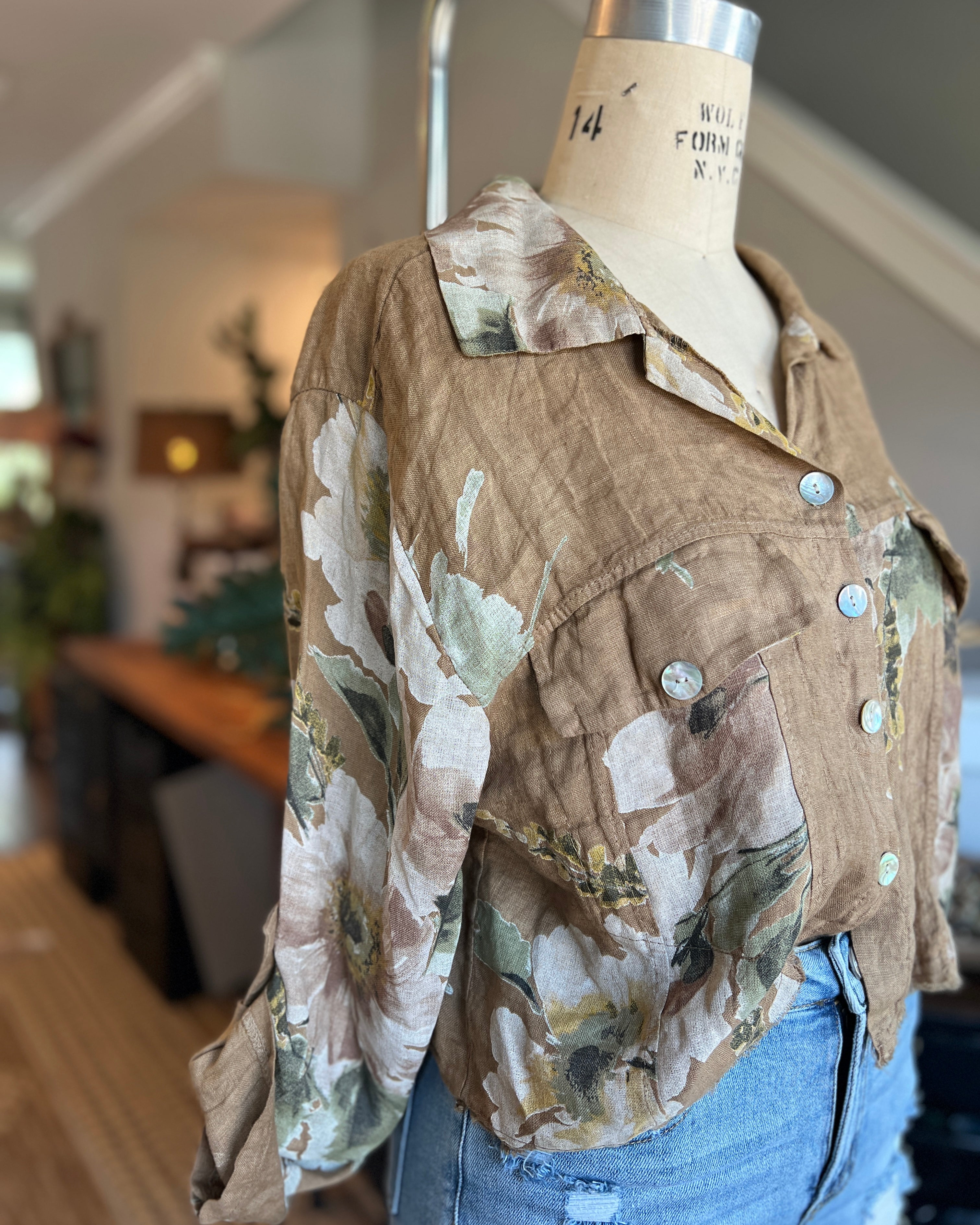 Floral Linen Shirt Jacket