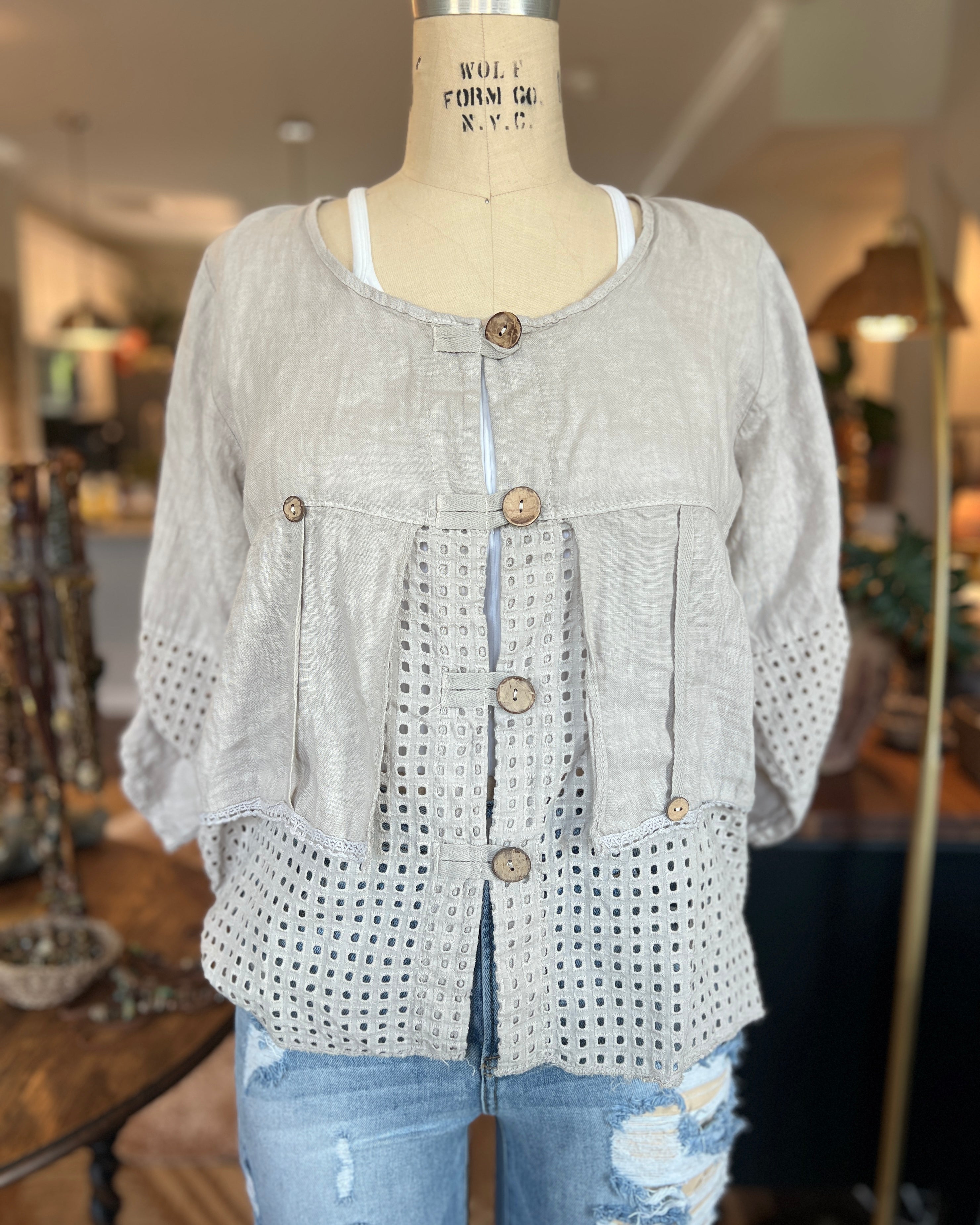 Openwork Button Jacket