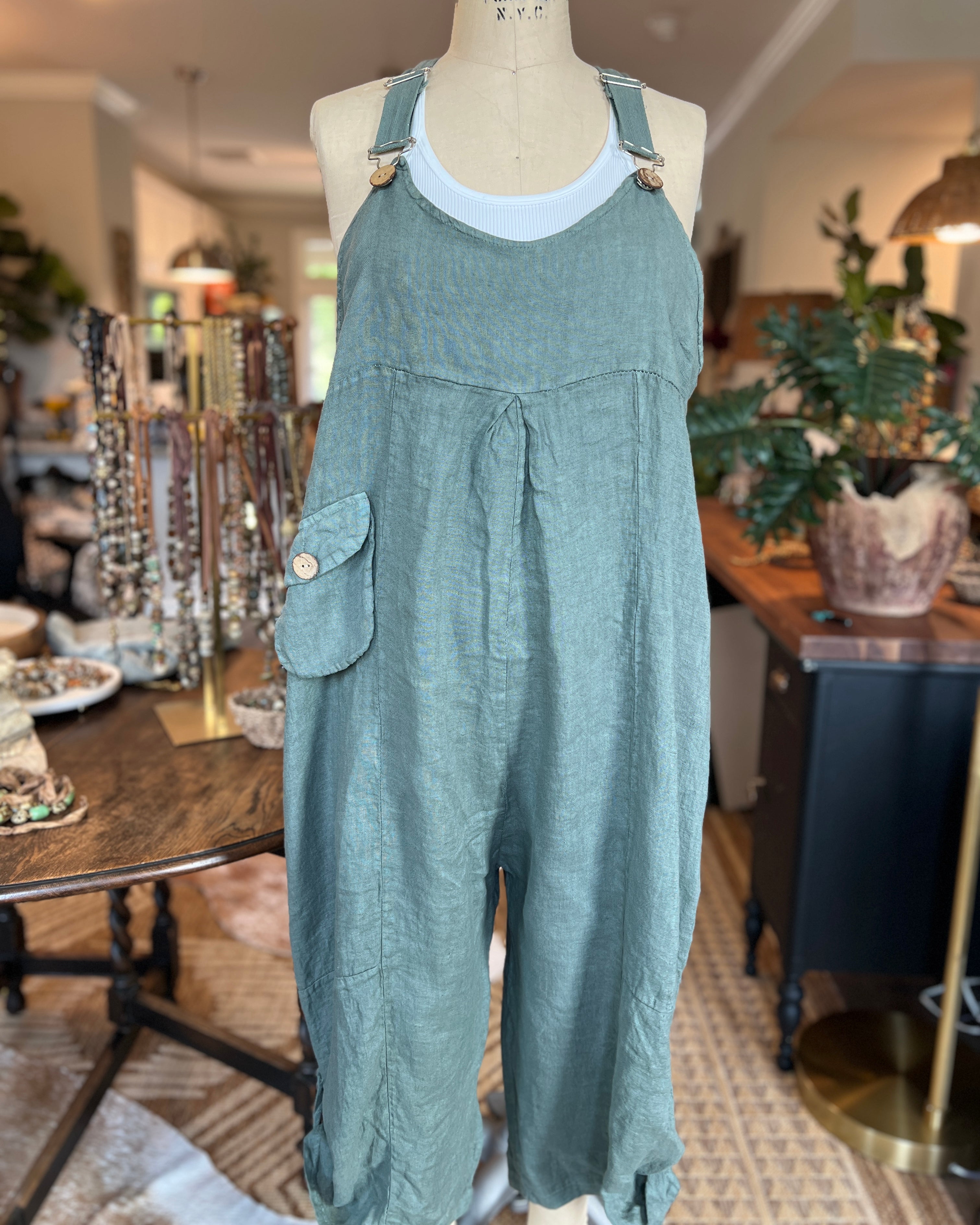 Bohemian Linen Bibs (Blue Green)