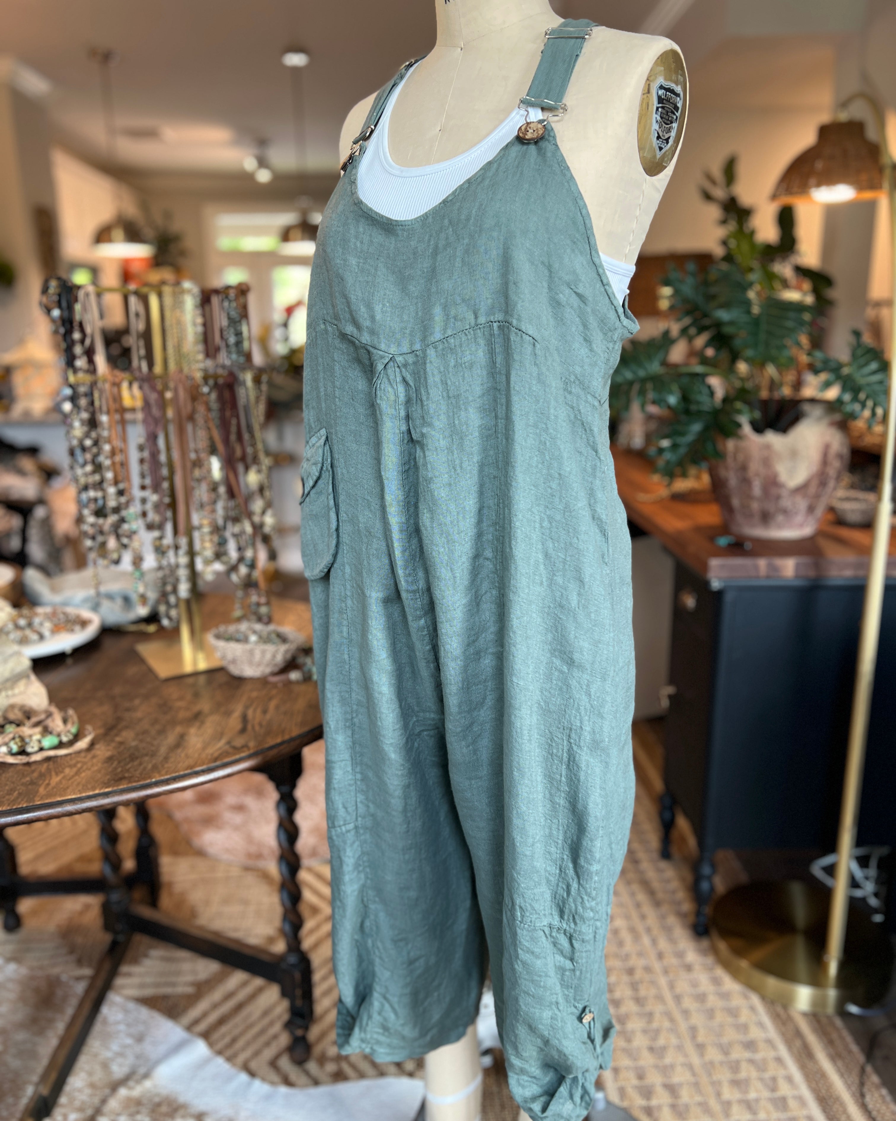 Bohemian Linen Bibs (Blue Green)