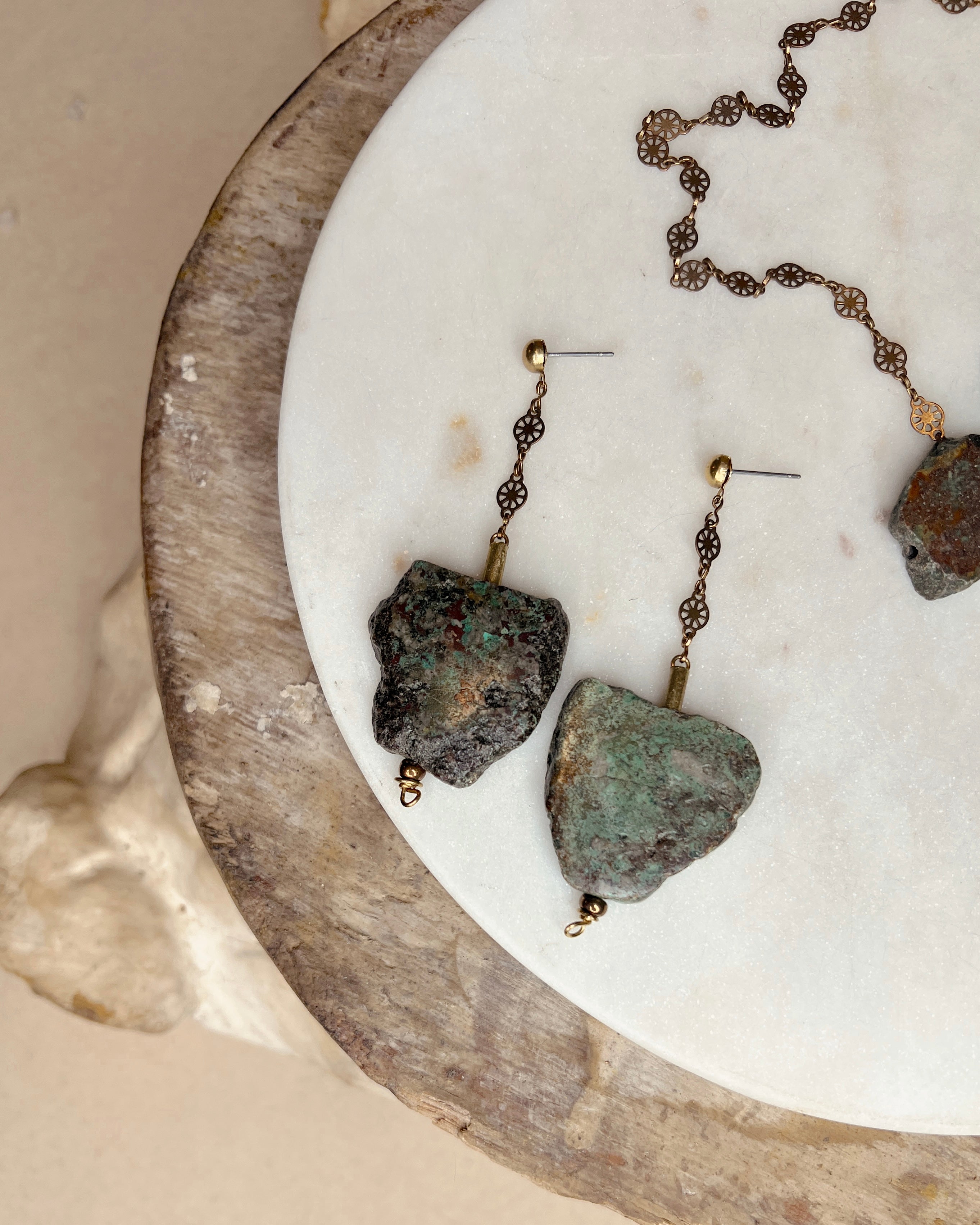 Turquoise Slab & Chain Dangles
