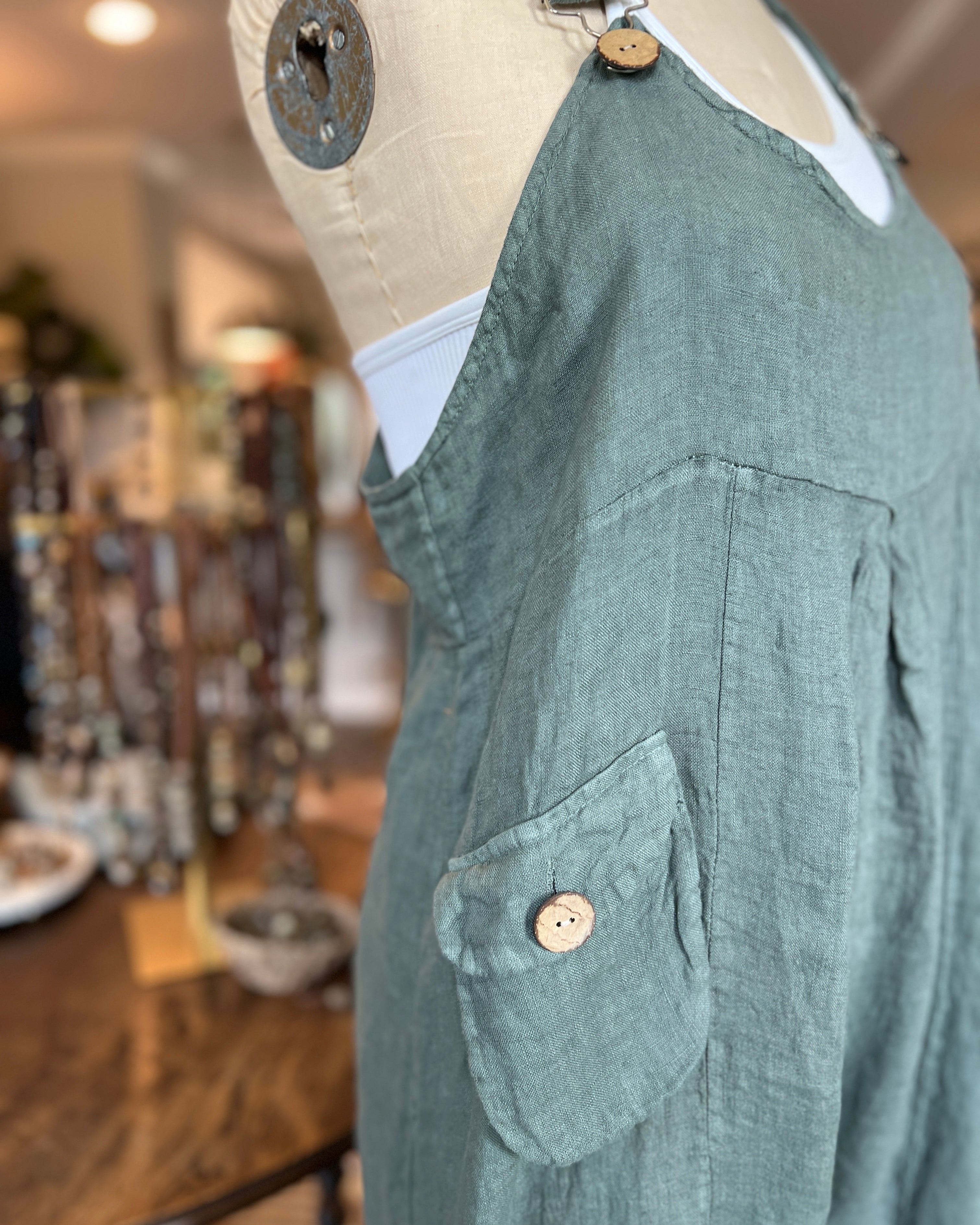 Bohemian Linen Bibs (Blue Green)
