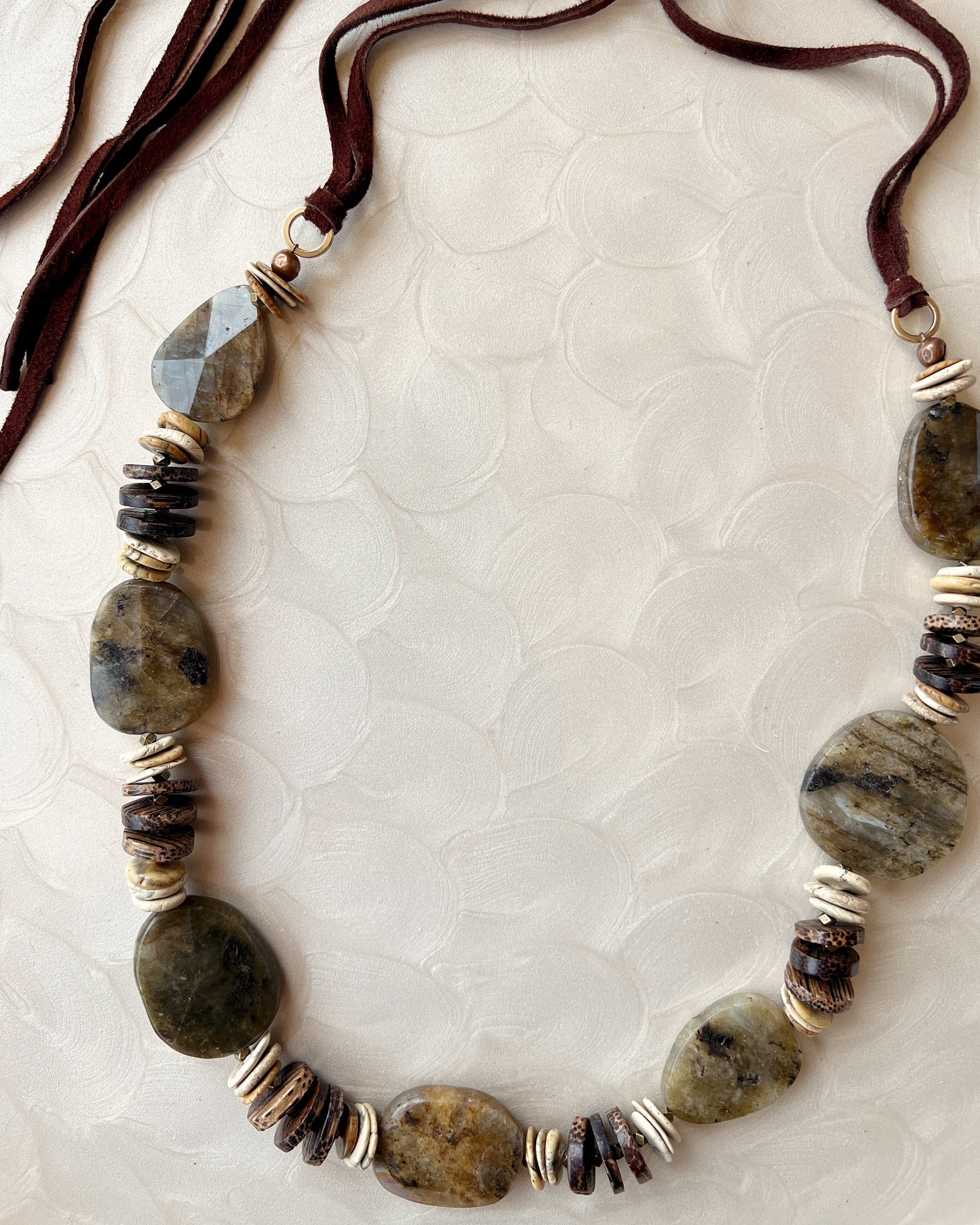 Labradorite and Leather Strand