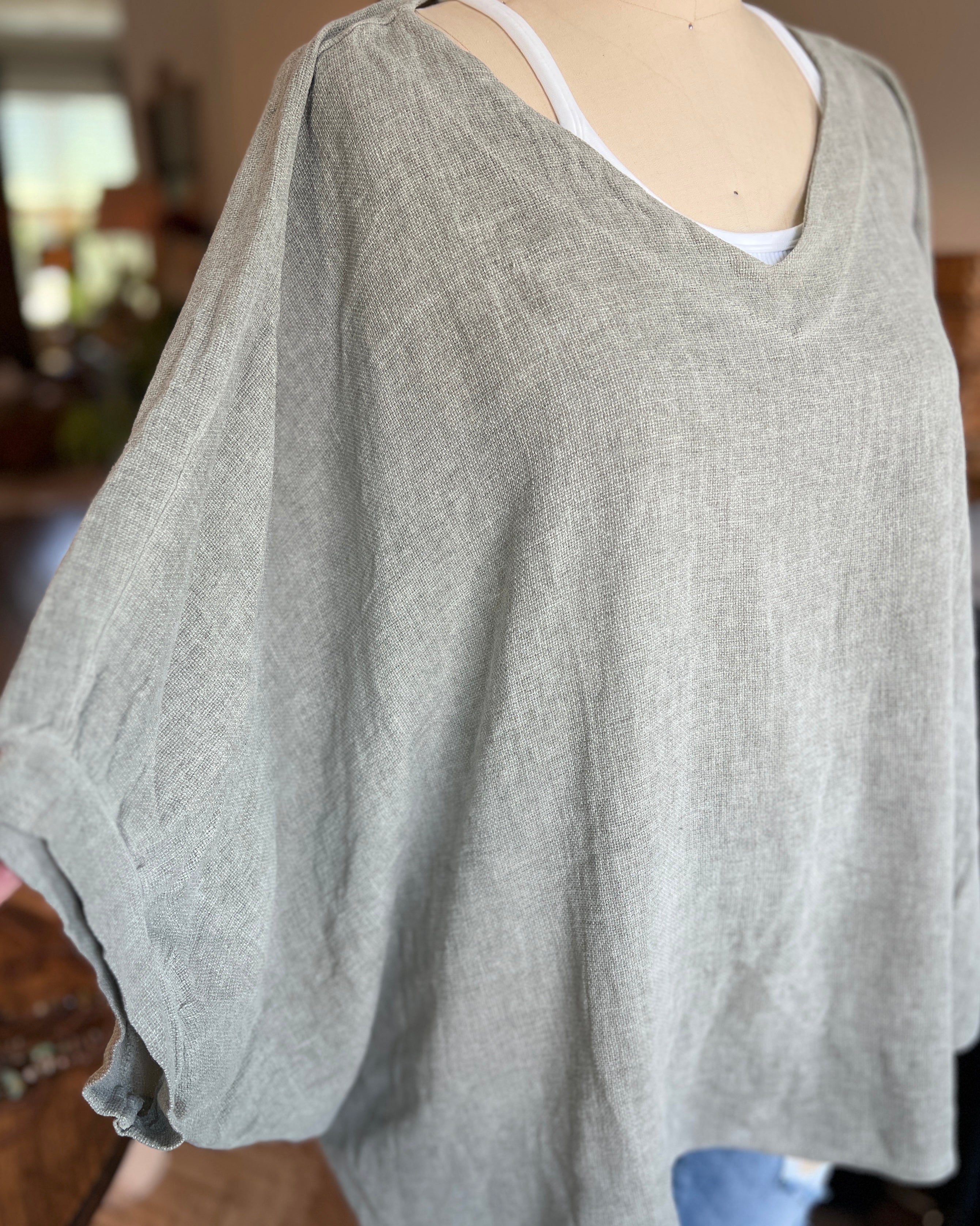 Oversized Balloon Sleeve Blouse (Khaki)
