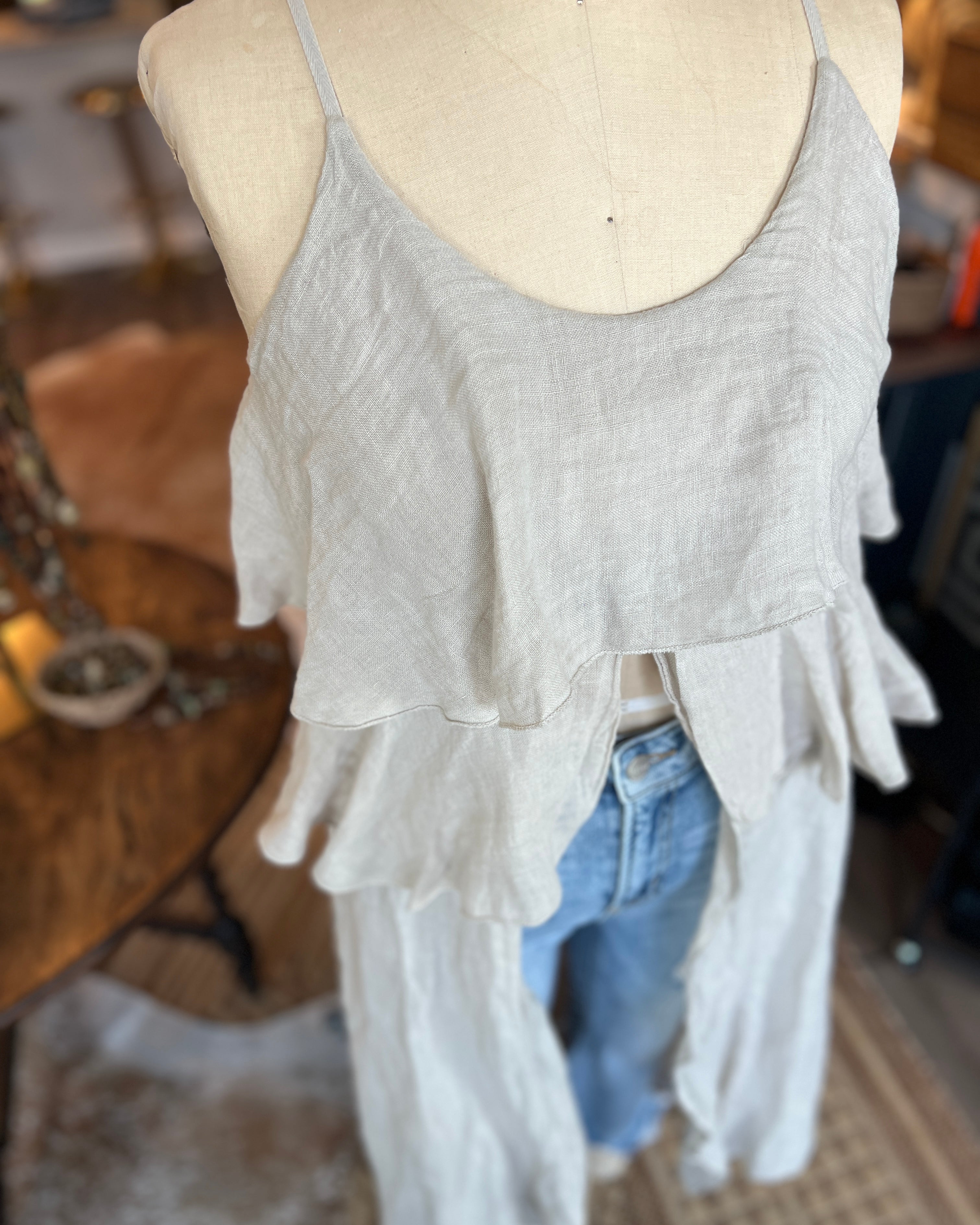 Long Linen Ruffle Duster Tank