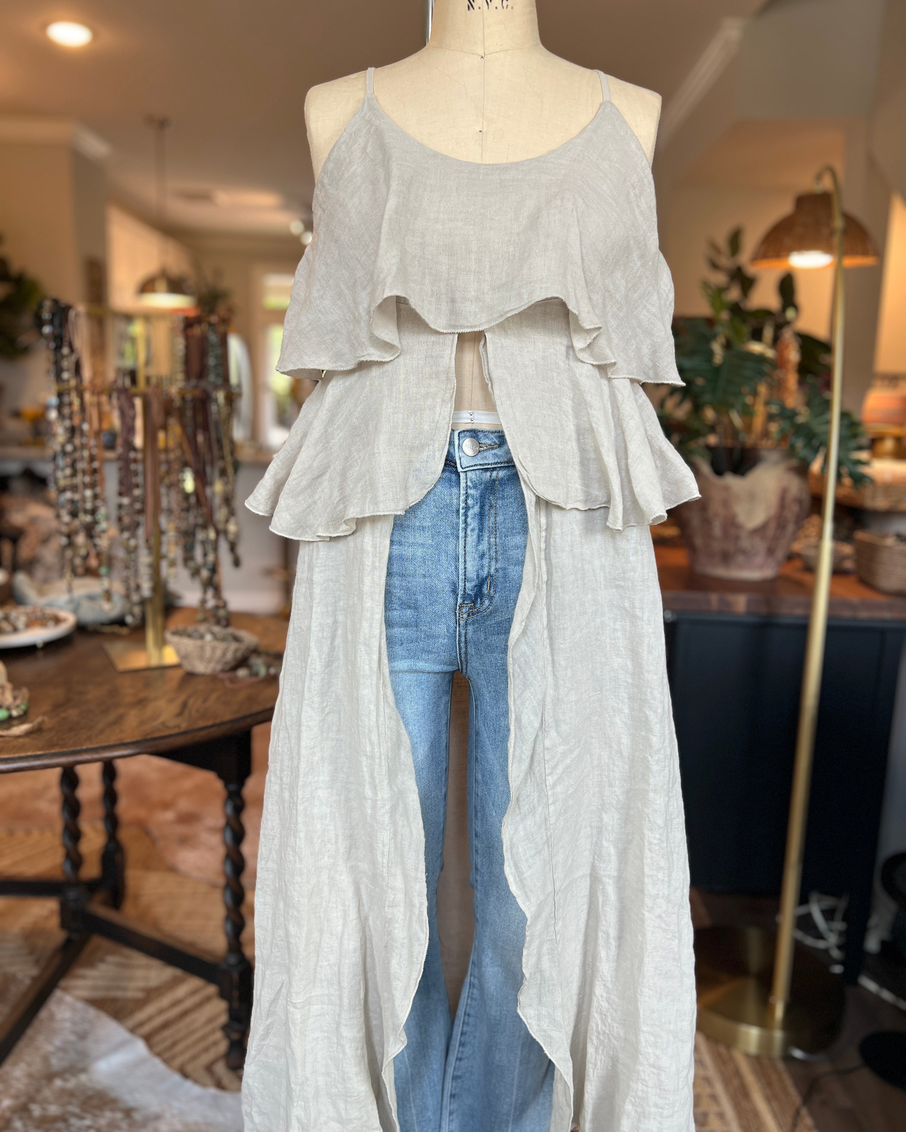 Long Linen Ruffle Duster Tank