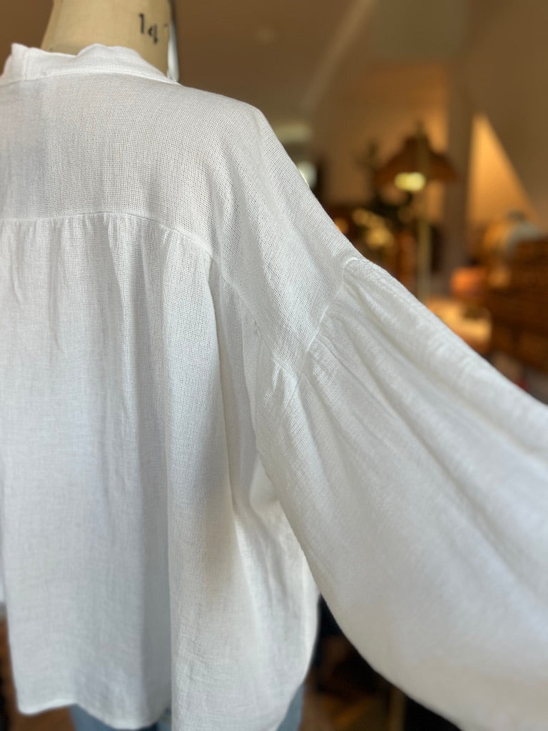 Bohemian White Linen Blouse