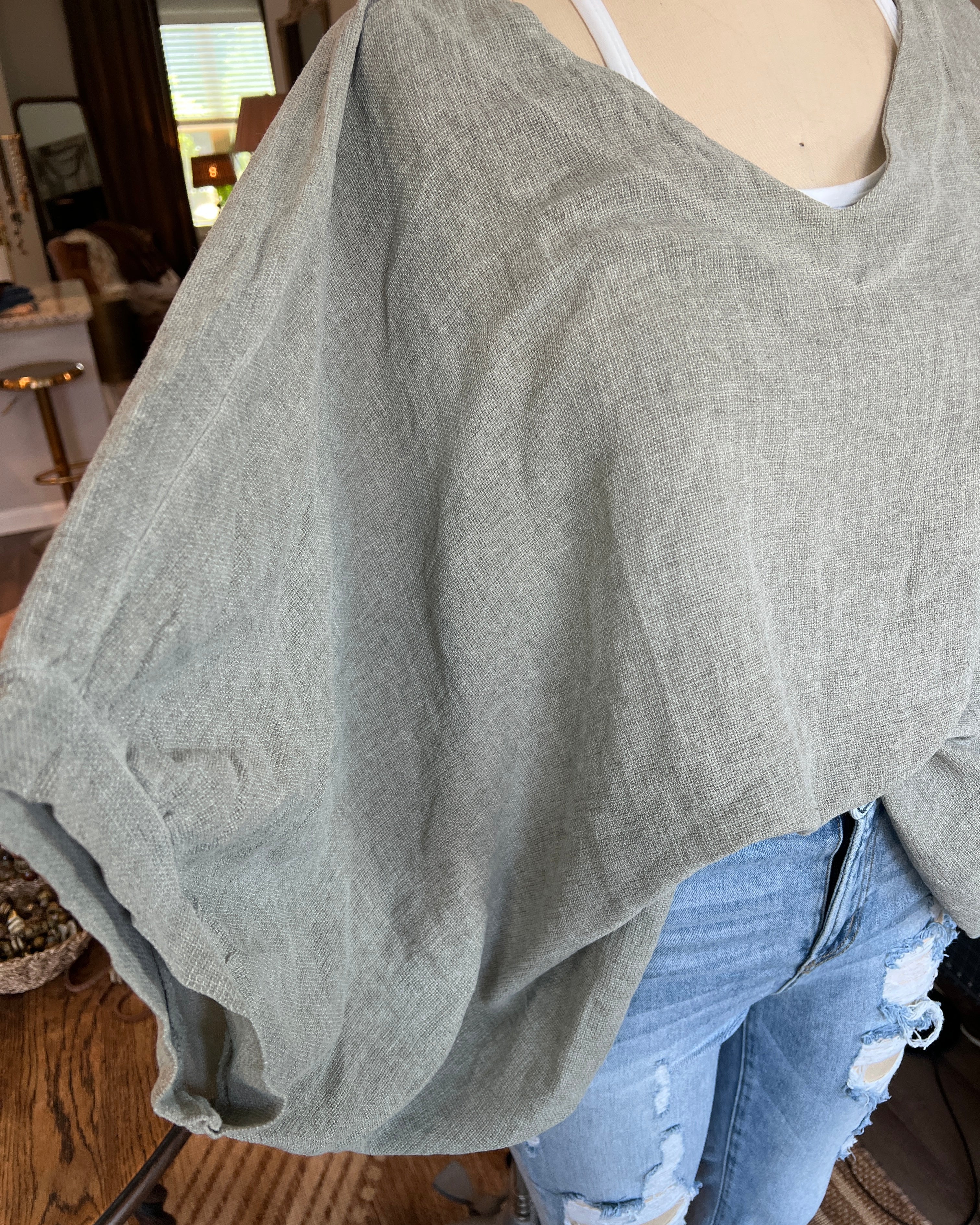 Oversized Balloon Sleeve Blouse (Khaki)