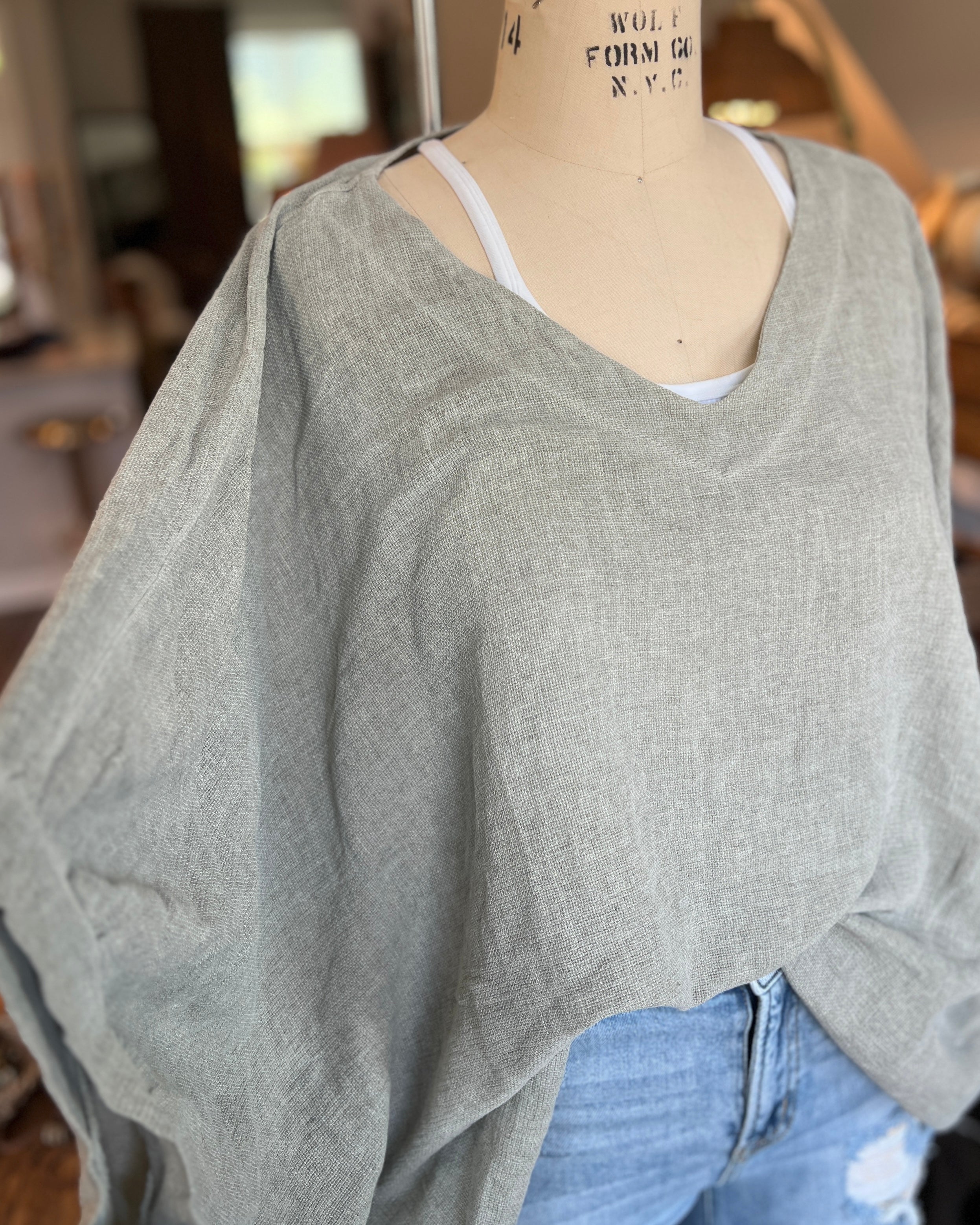 Oversized Balloon Sleeve Blouse (Khaki)