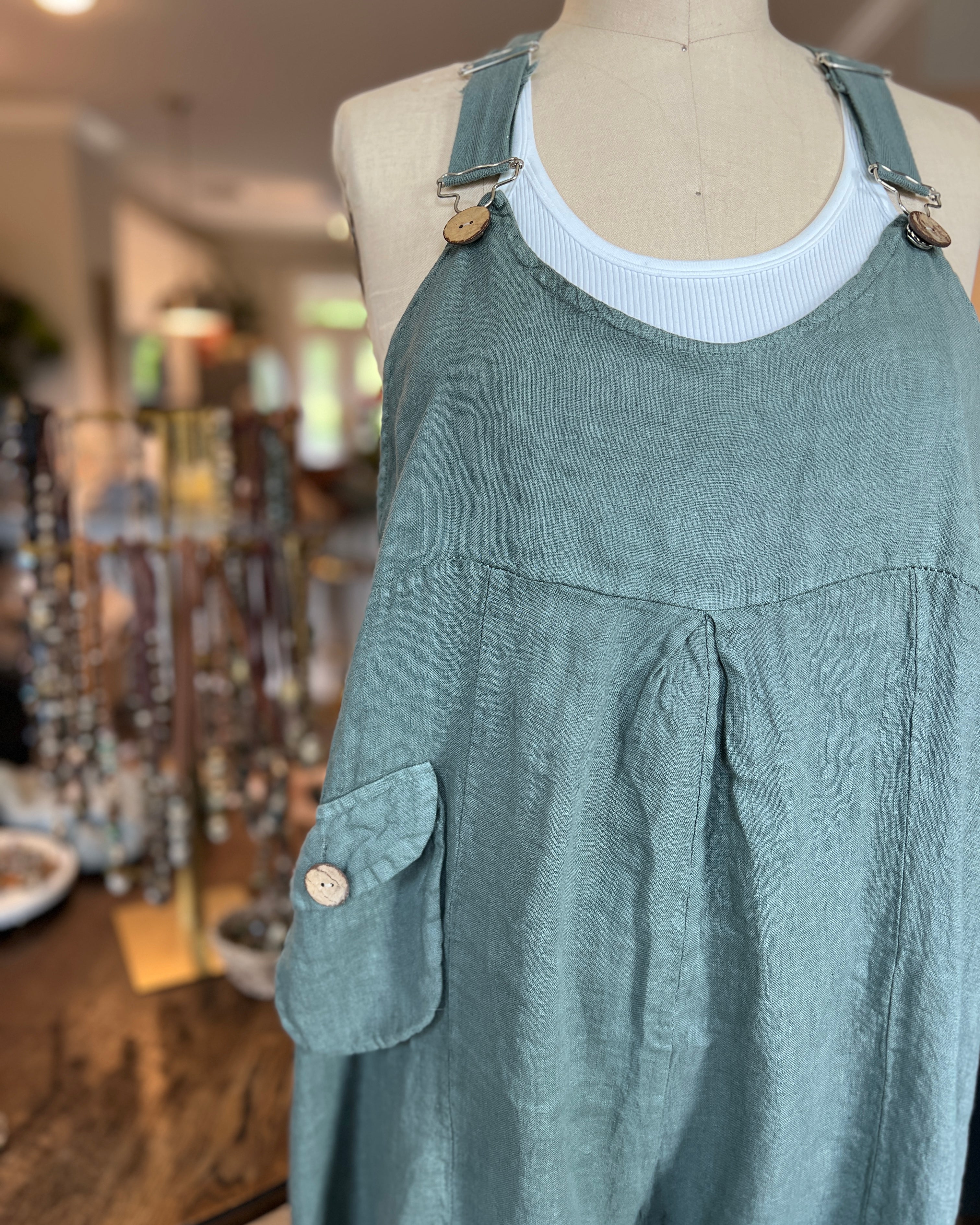 Bohemian Linen Bibs (Blue Green)