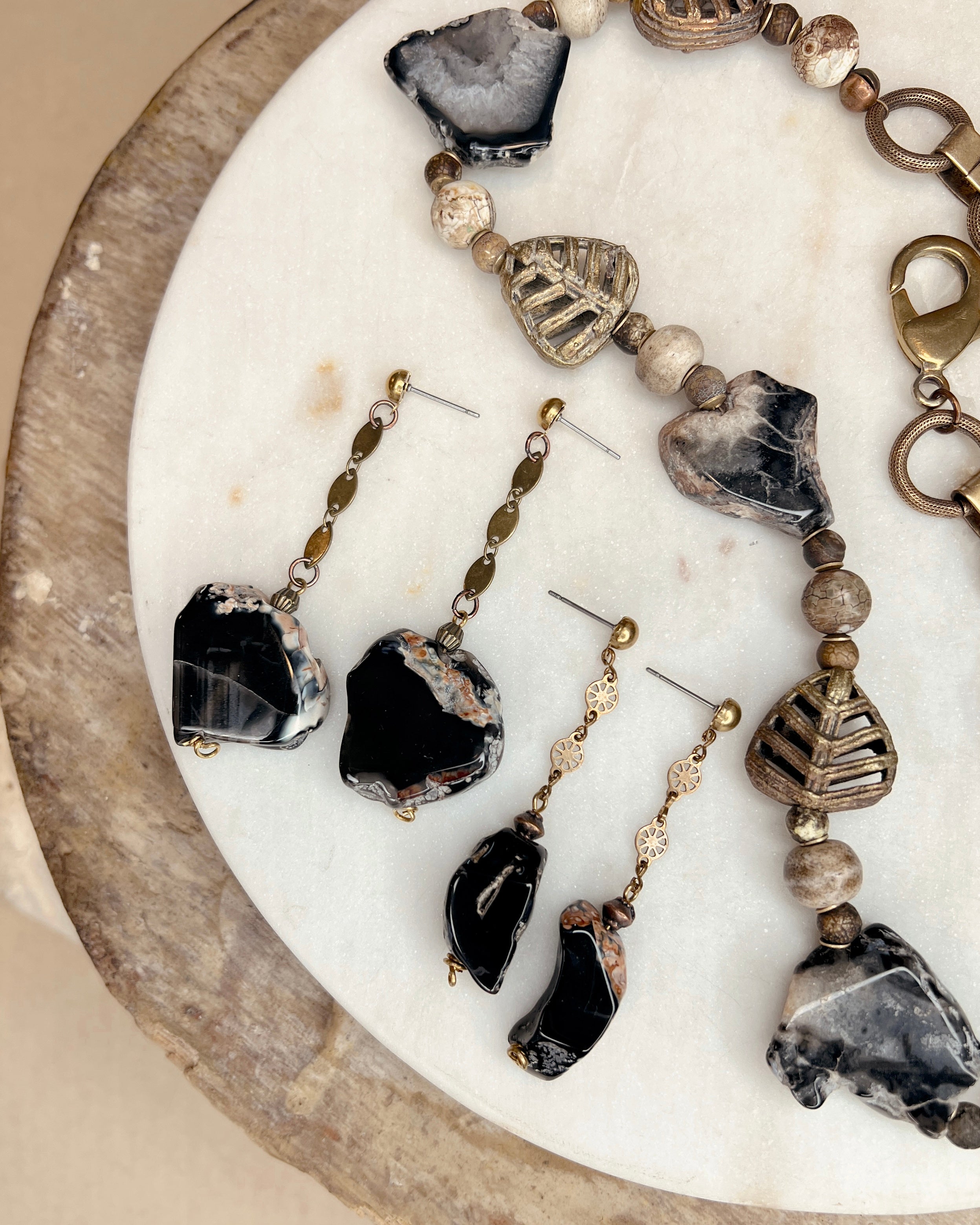 Black Agate Dangles