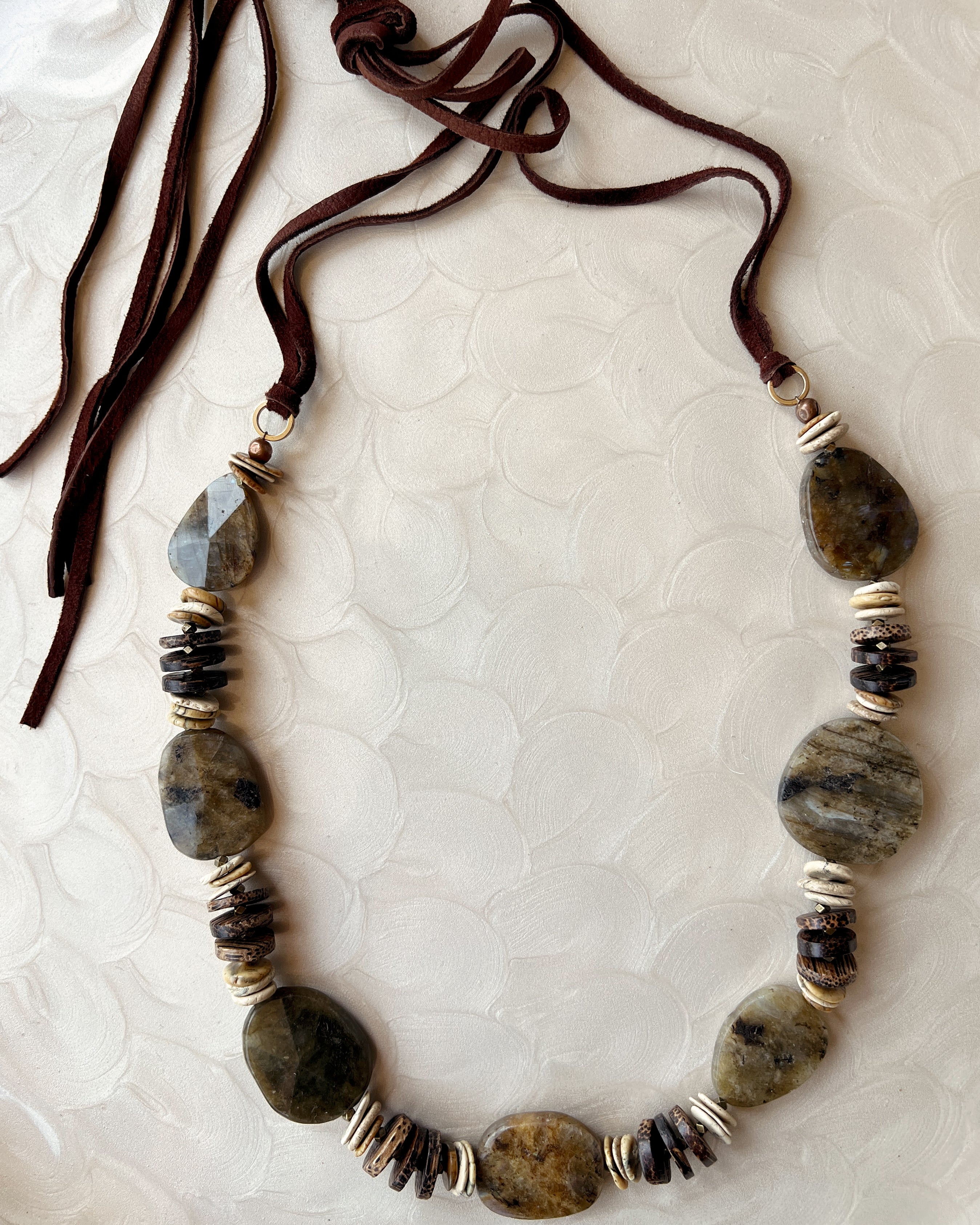 Labradorite and Leather Strand