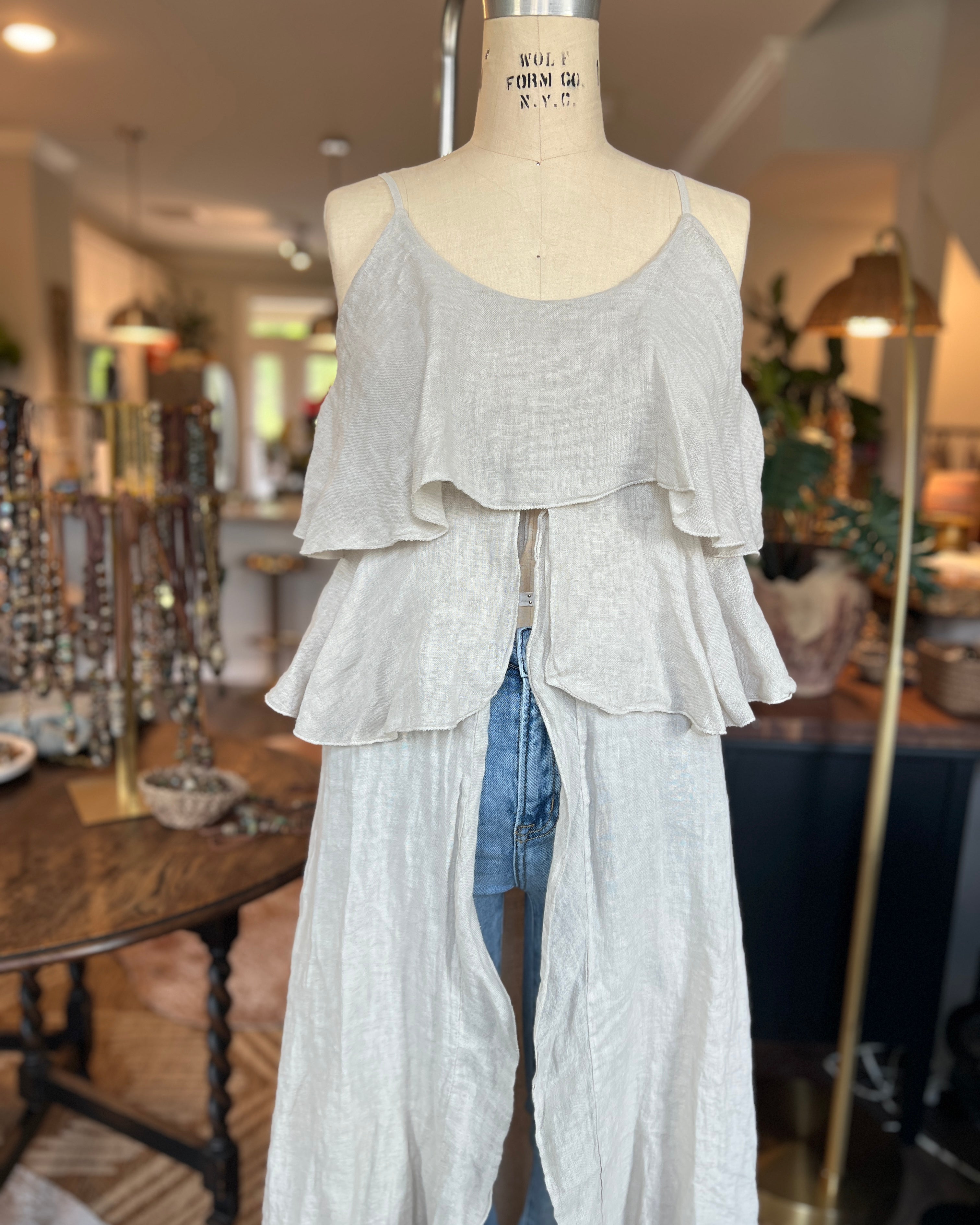 Long Linen Ruffle Duster Tank