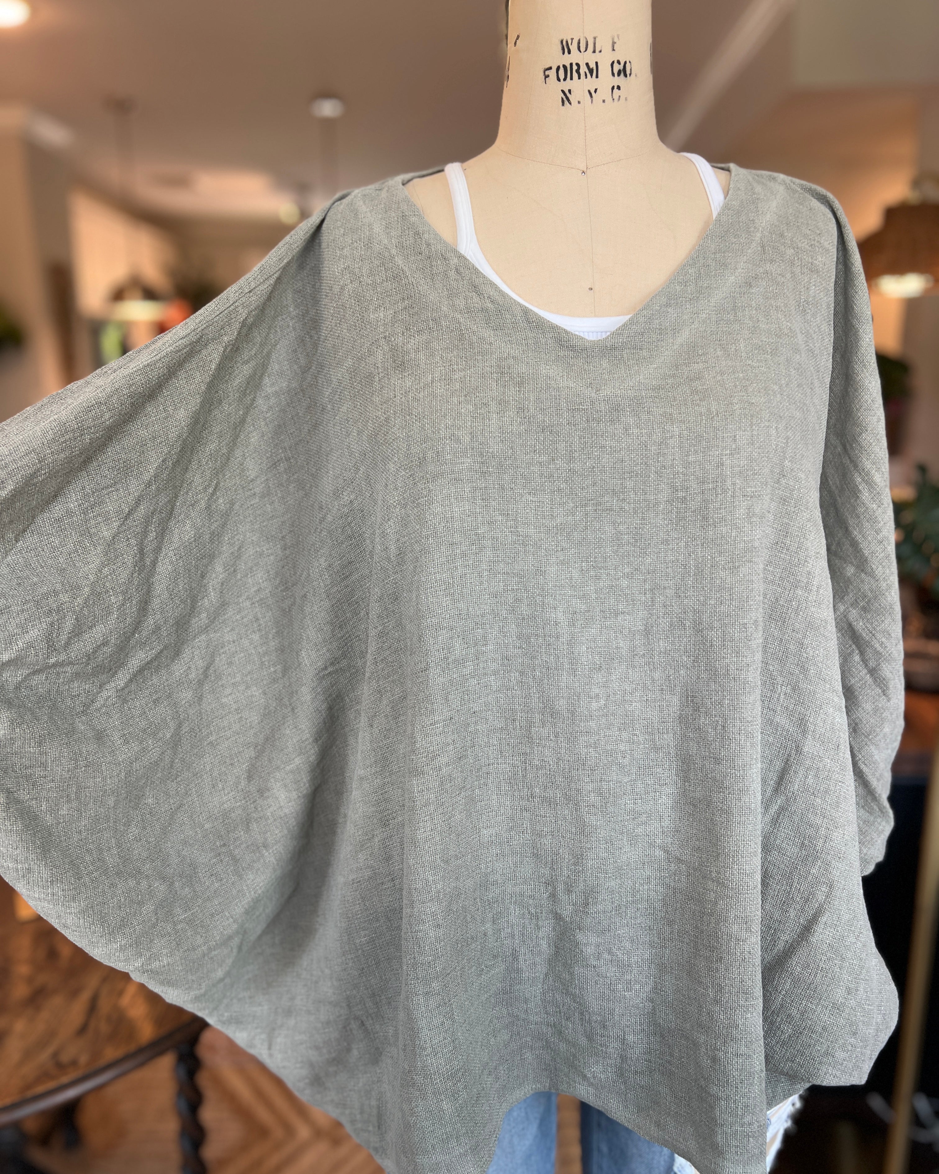 Oversized Balloon Sleeve Blouse (Khaki)