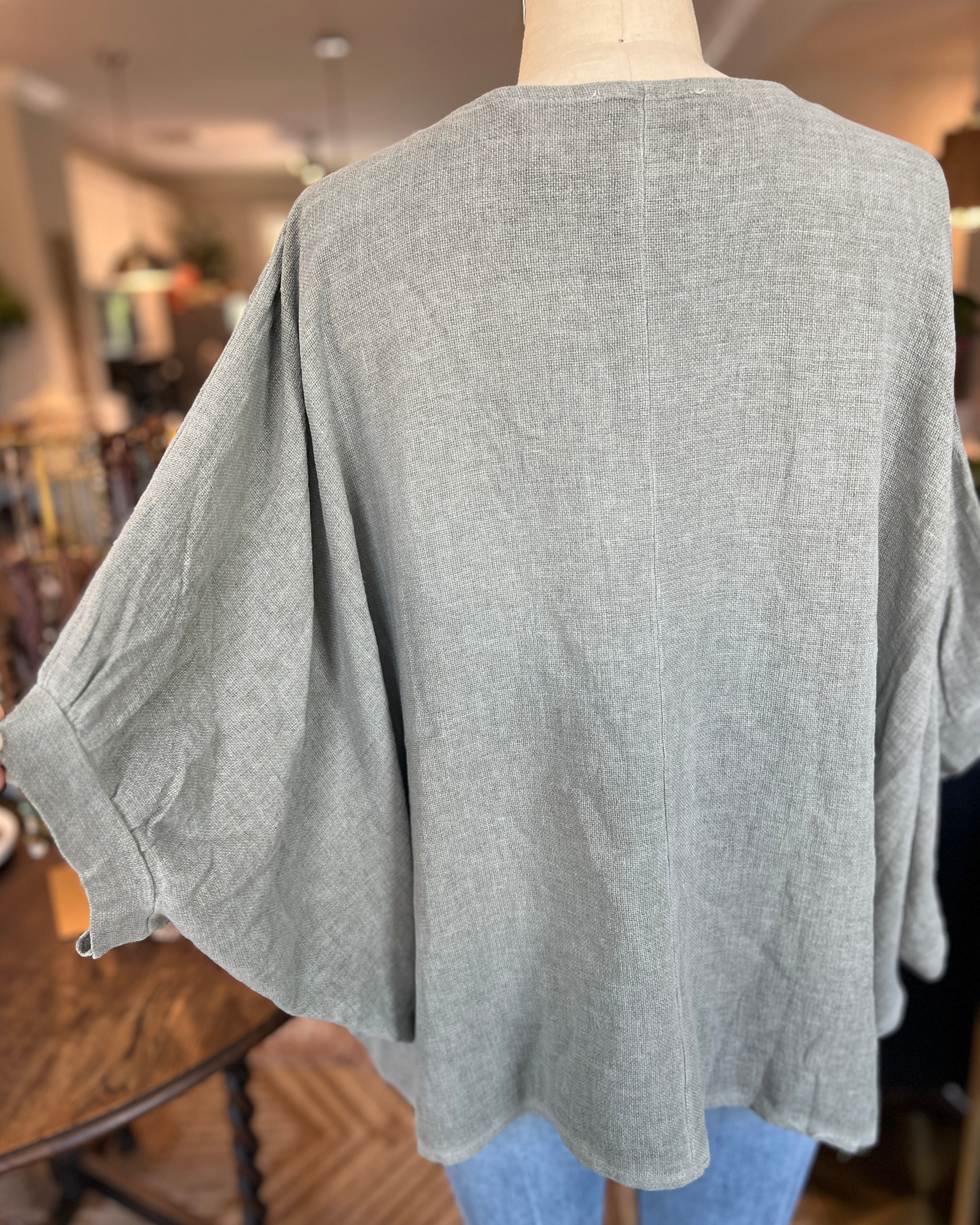 Oversized Balloon Sleeve Blouse (Khaki)