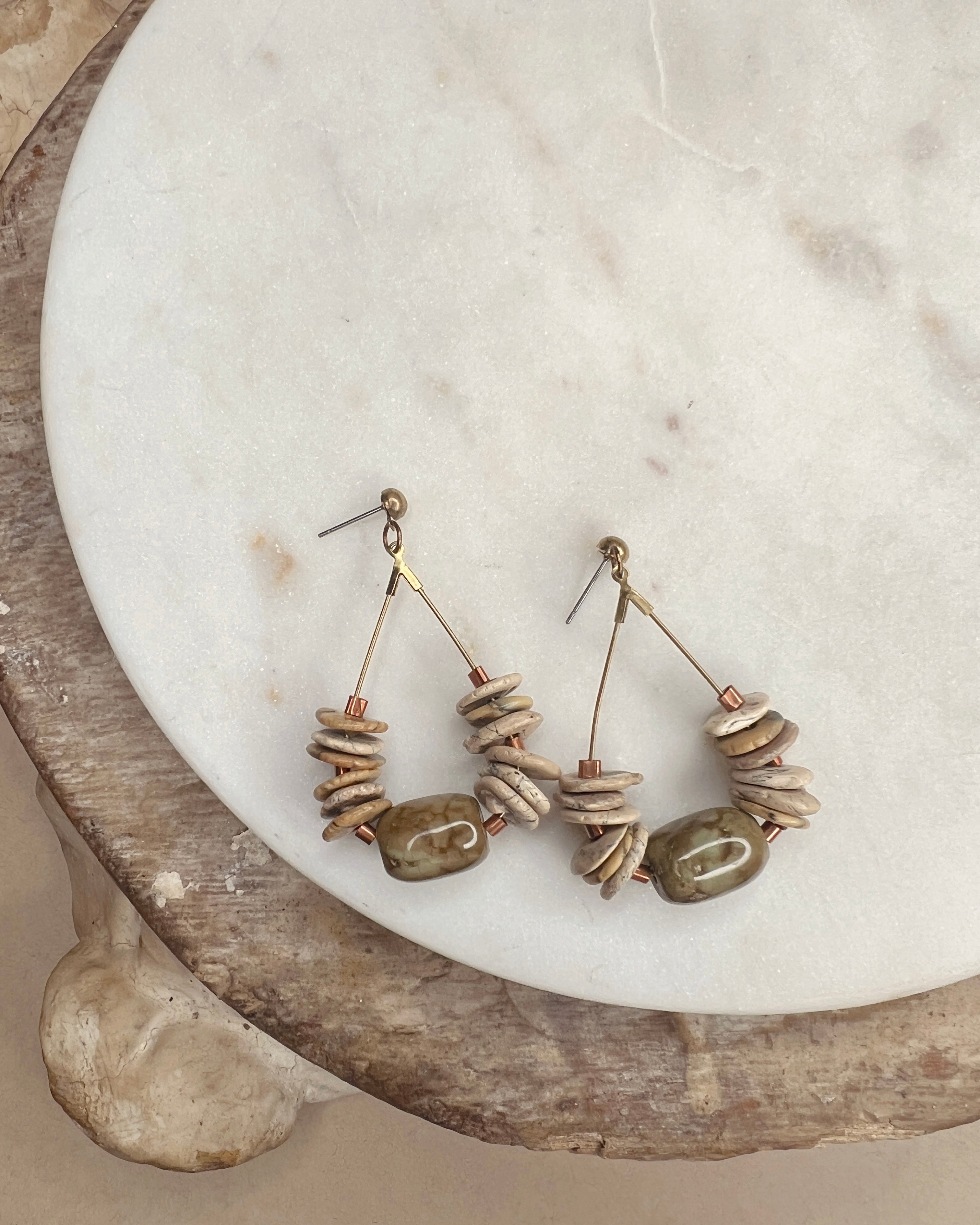 Brown Turquoise Barrel Dangles