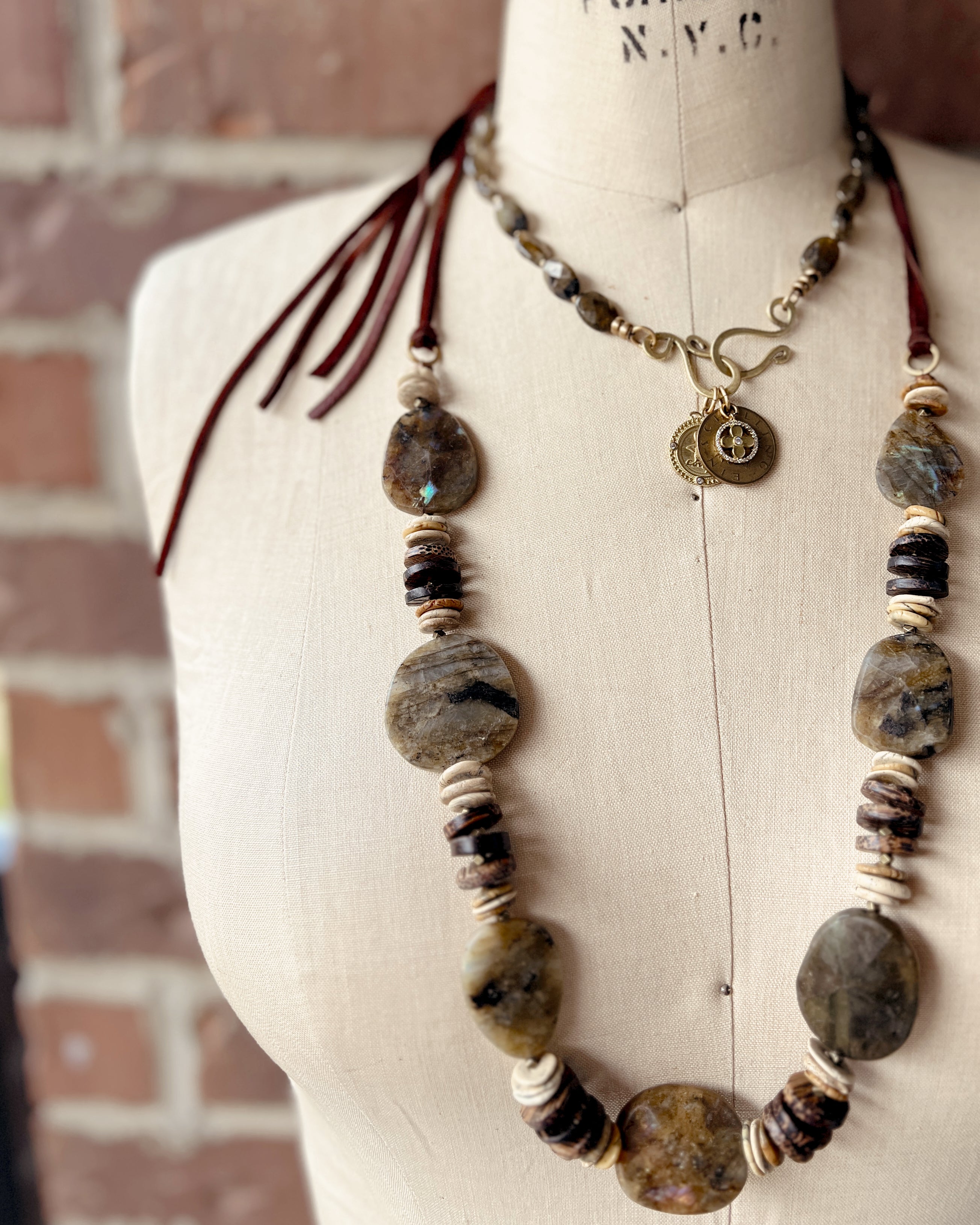 Labradorite and Leather Strand