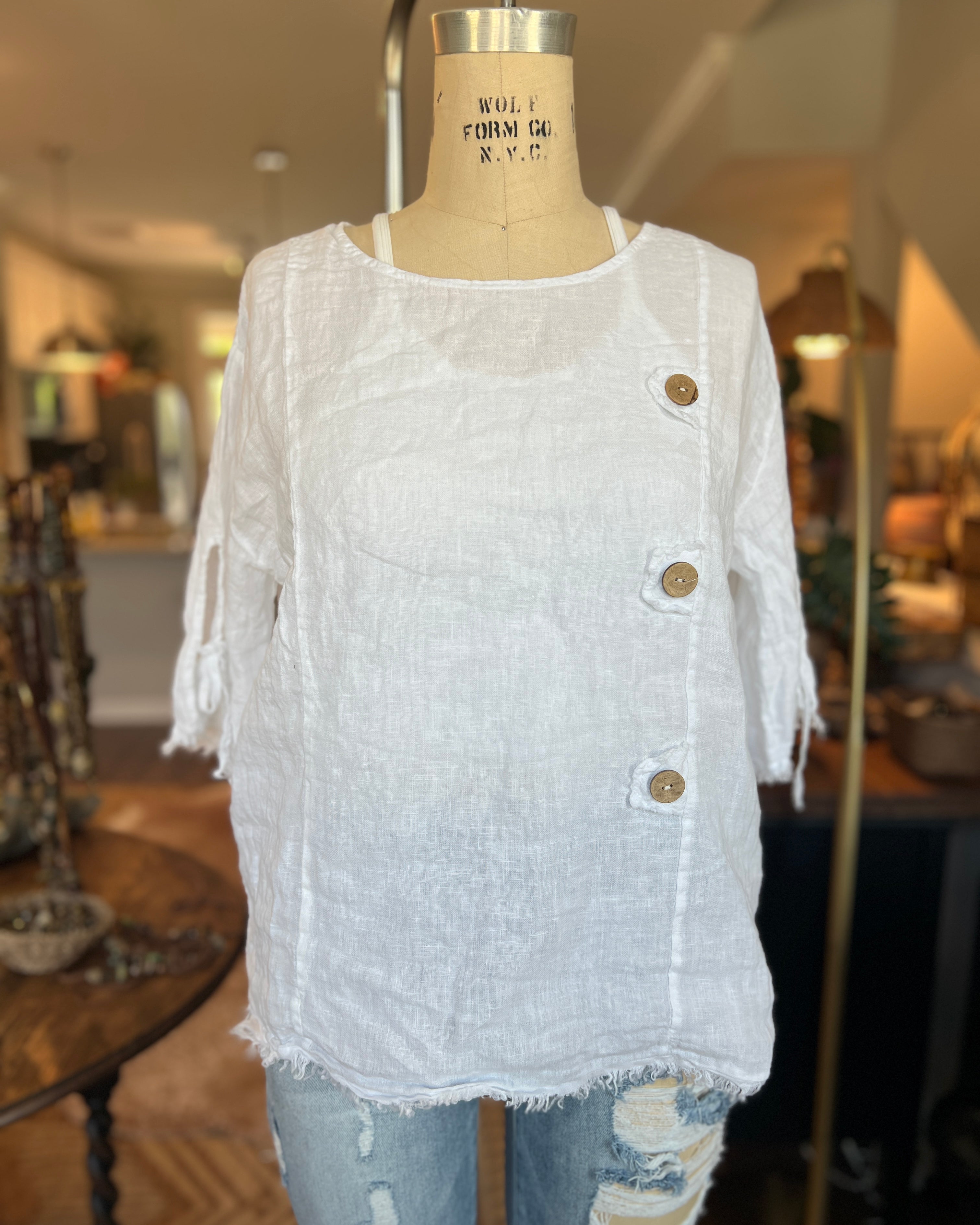 Tie Sleeve Linen Blouse