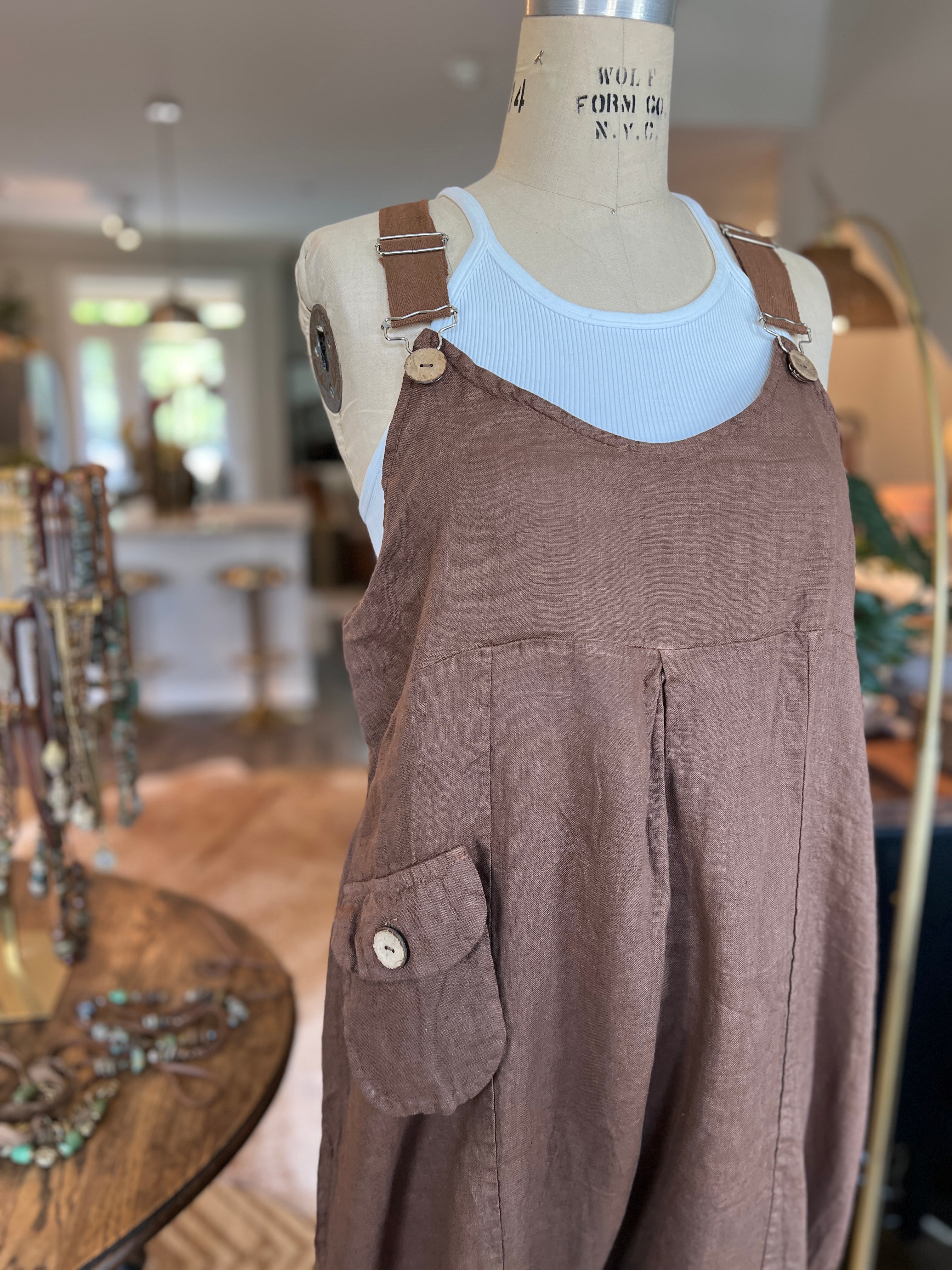 Bohemian Linen Bibs (Brown)
