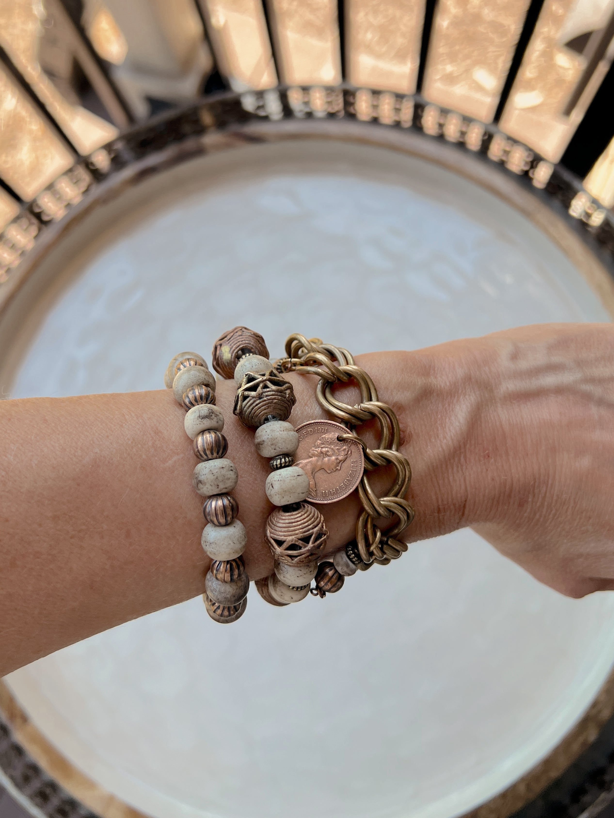 Cream & Brass Bracelet Set