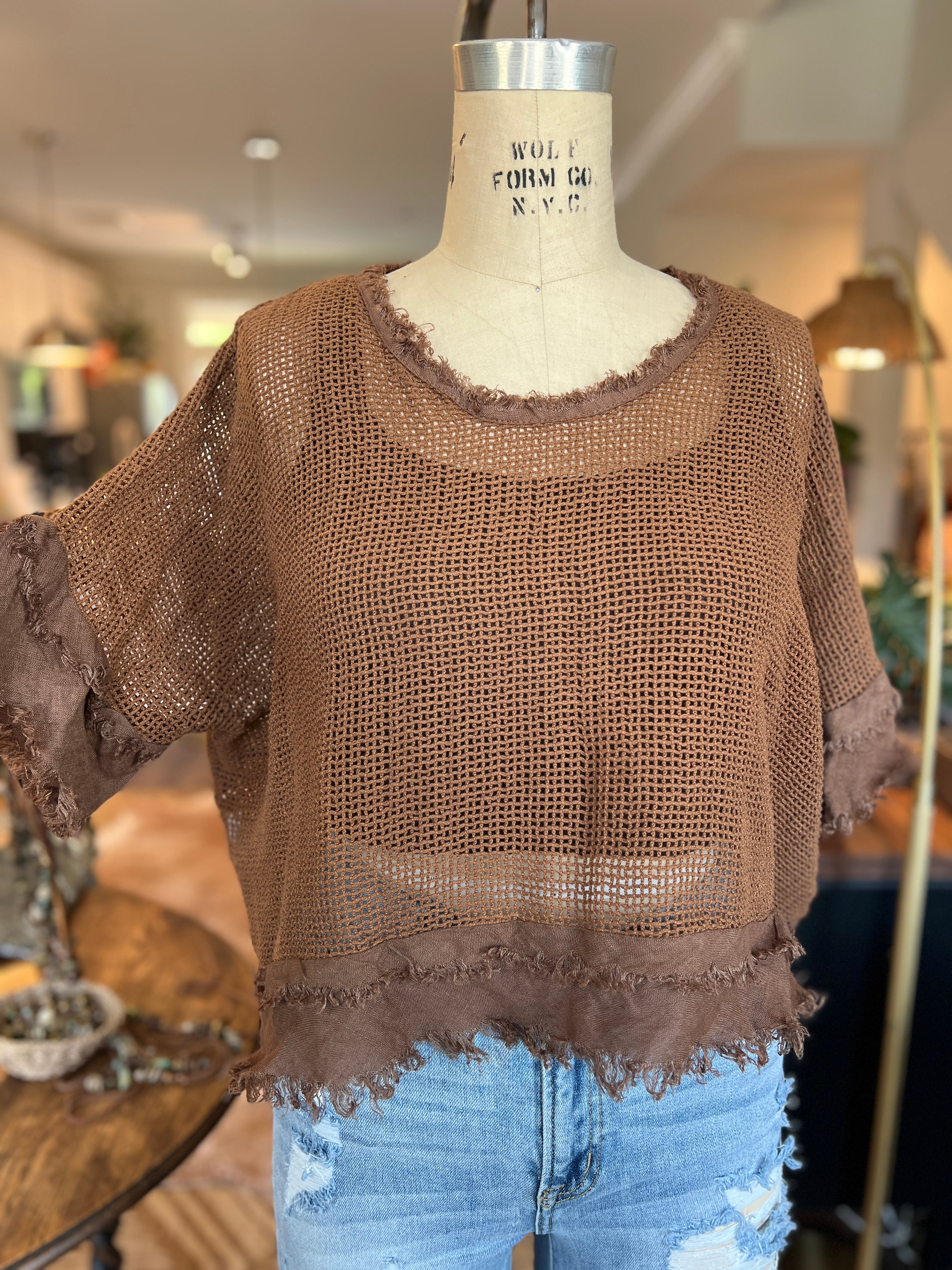 Openwork Blouse (Chocolate Brown)