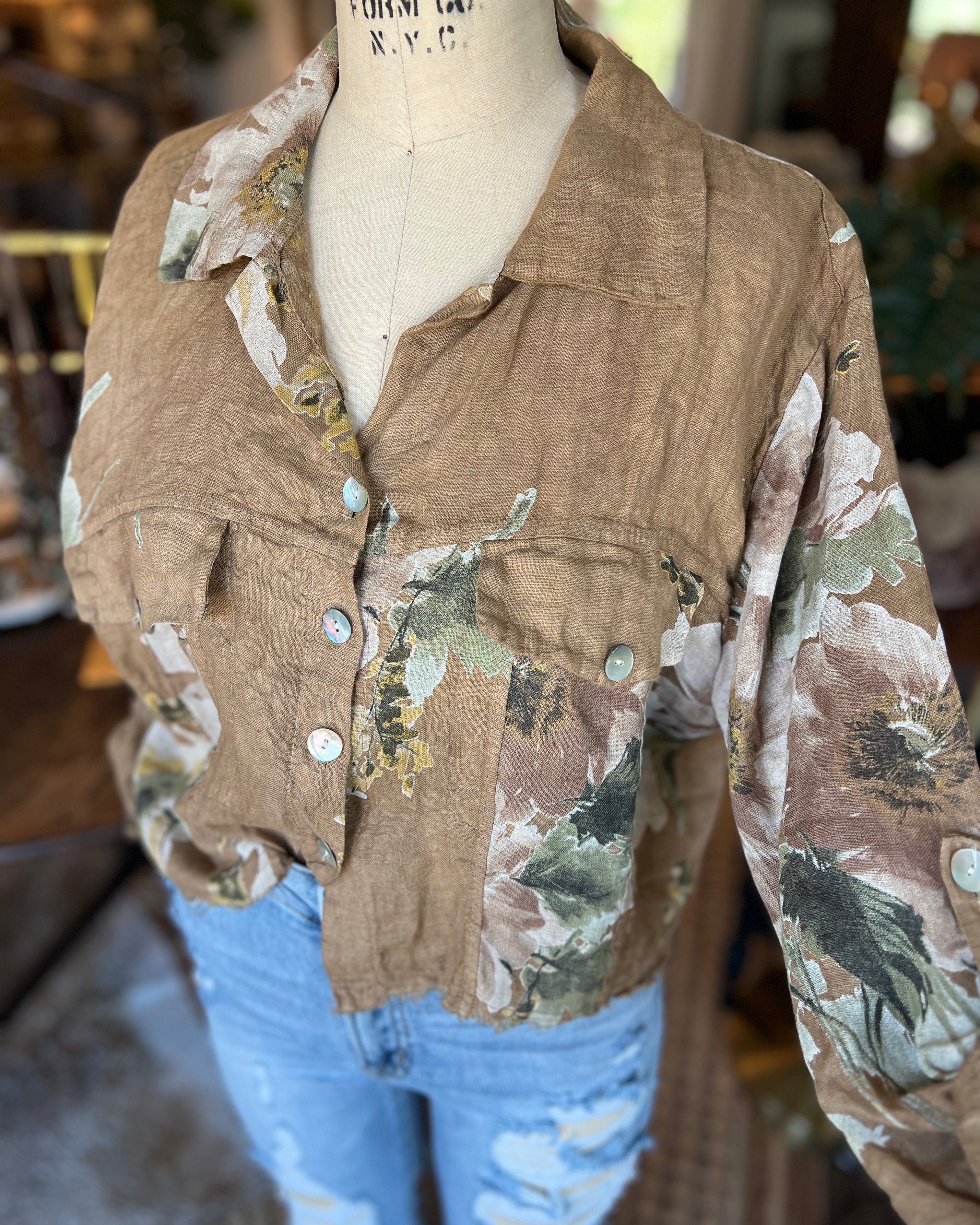 Floral Linen Shirt Jacket