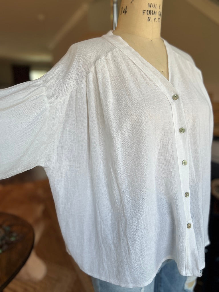 Bohemian White Linen Blouse
