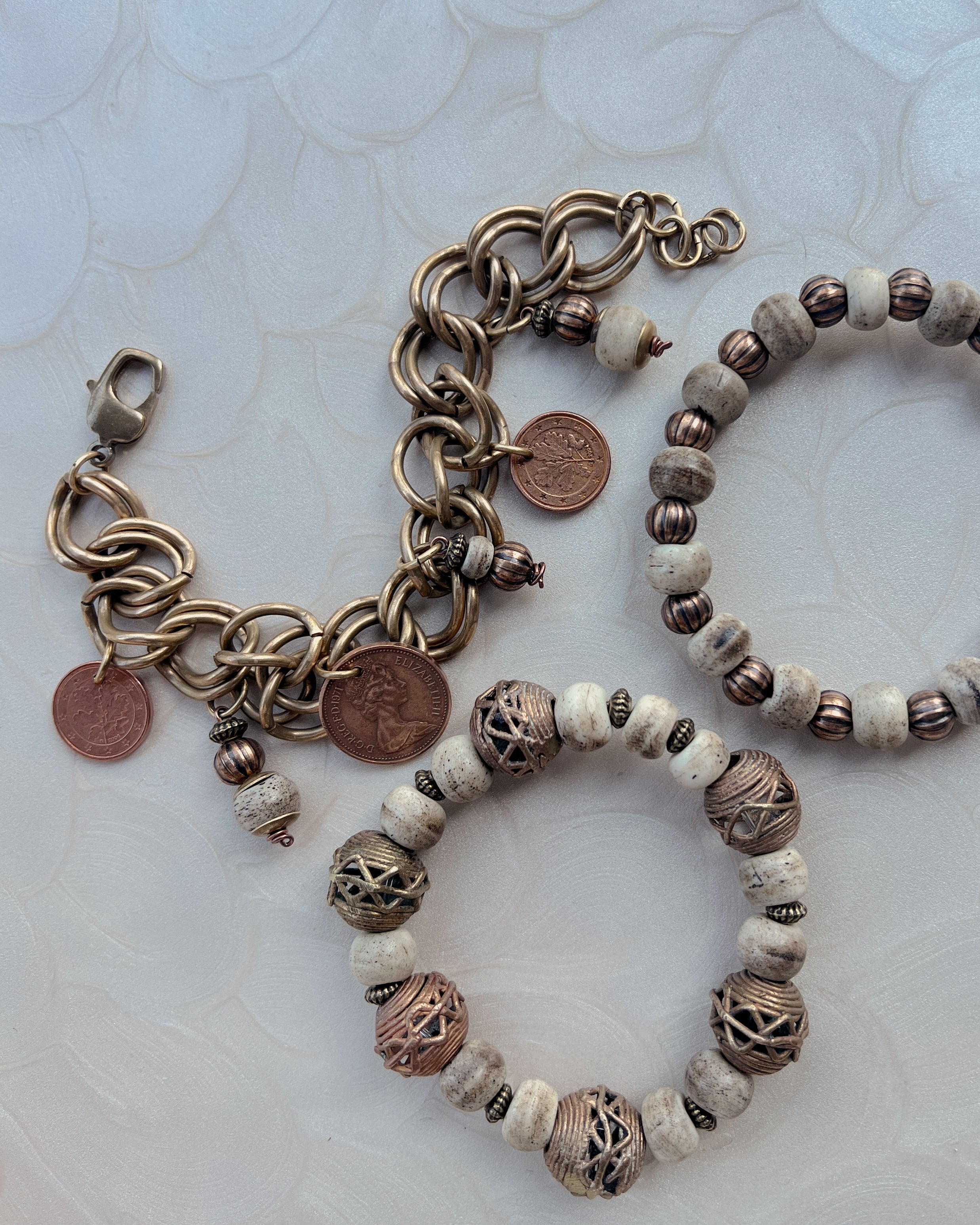 Cream & Brass Bracelet Set