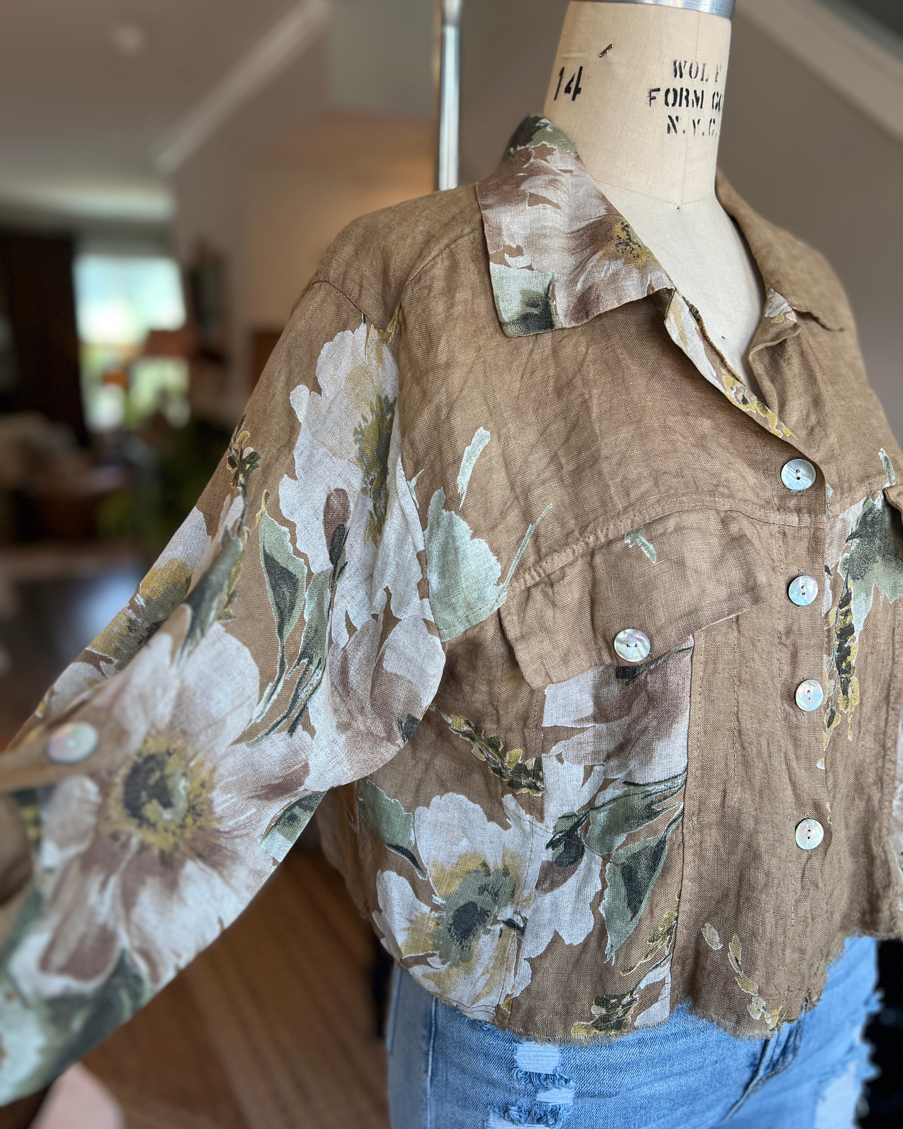 Floral Linen Shirt Jacket