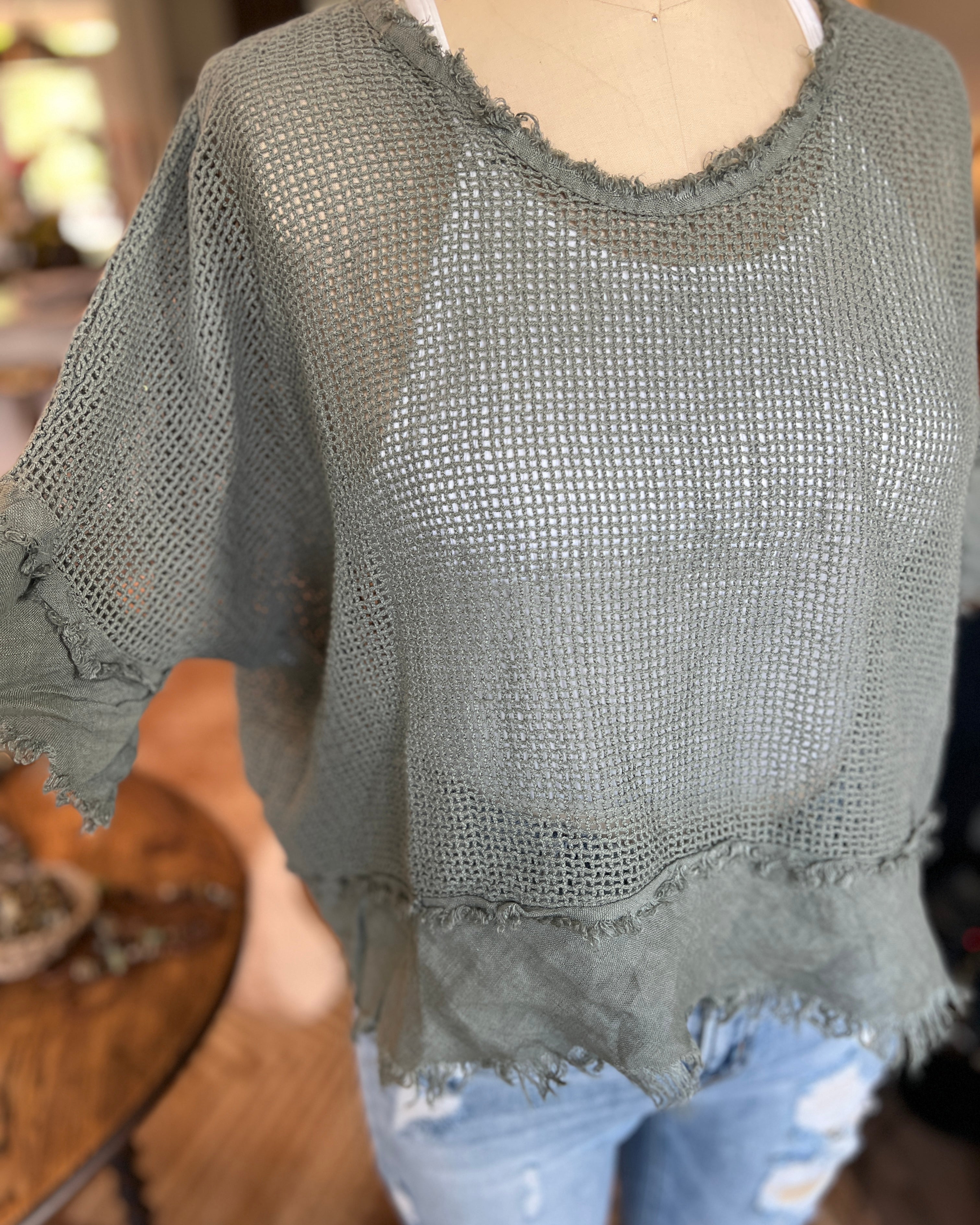 Openwork Blouse (Khaki Green)
