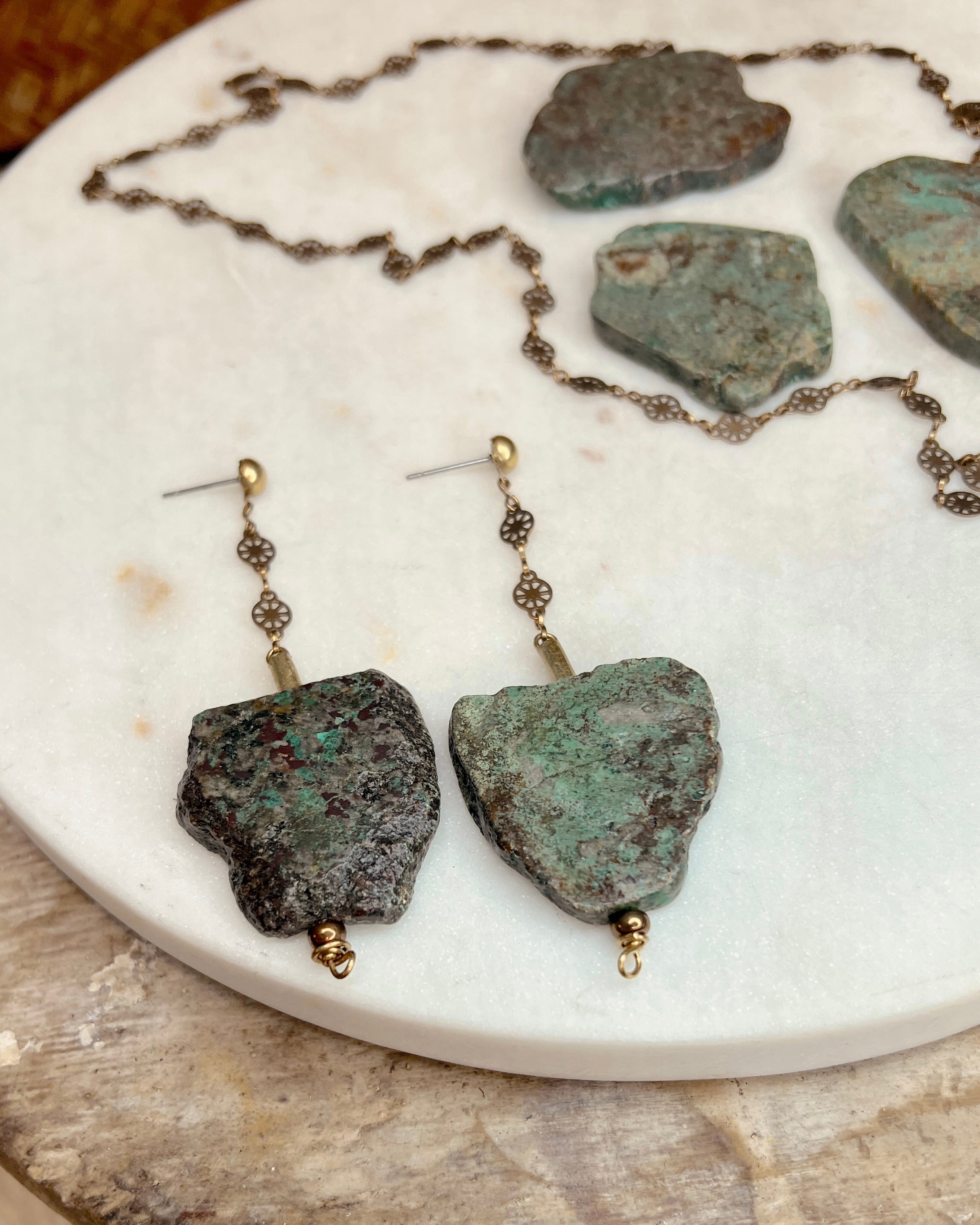 Turquoise Slab & Chain Dangles