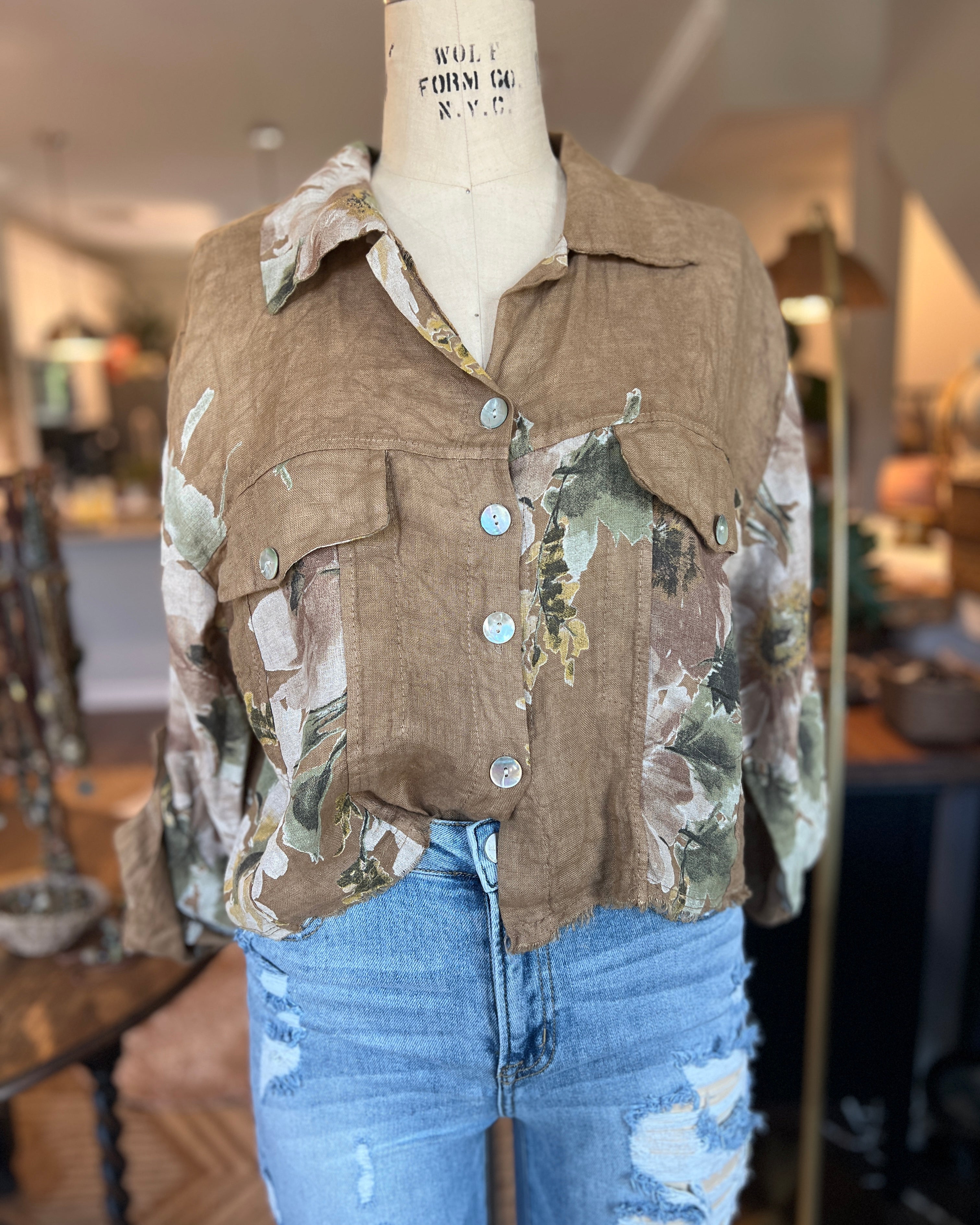 Floral Linen Shirt Jacket