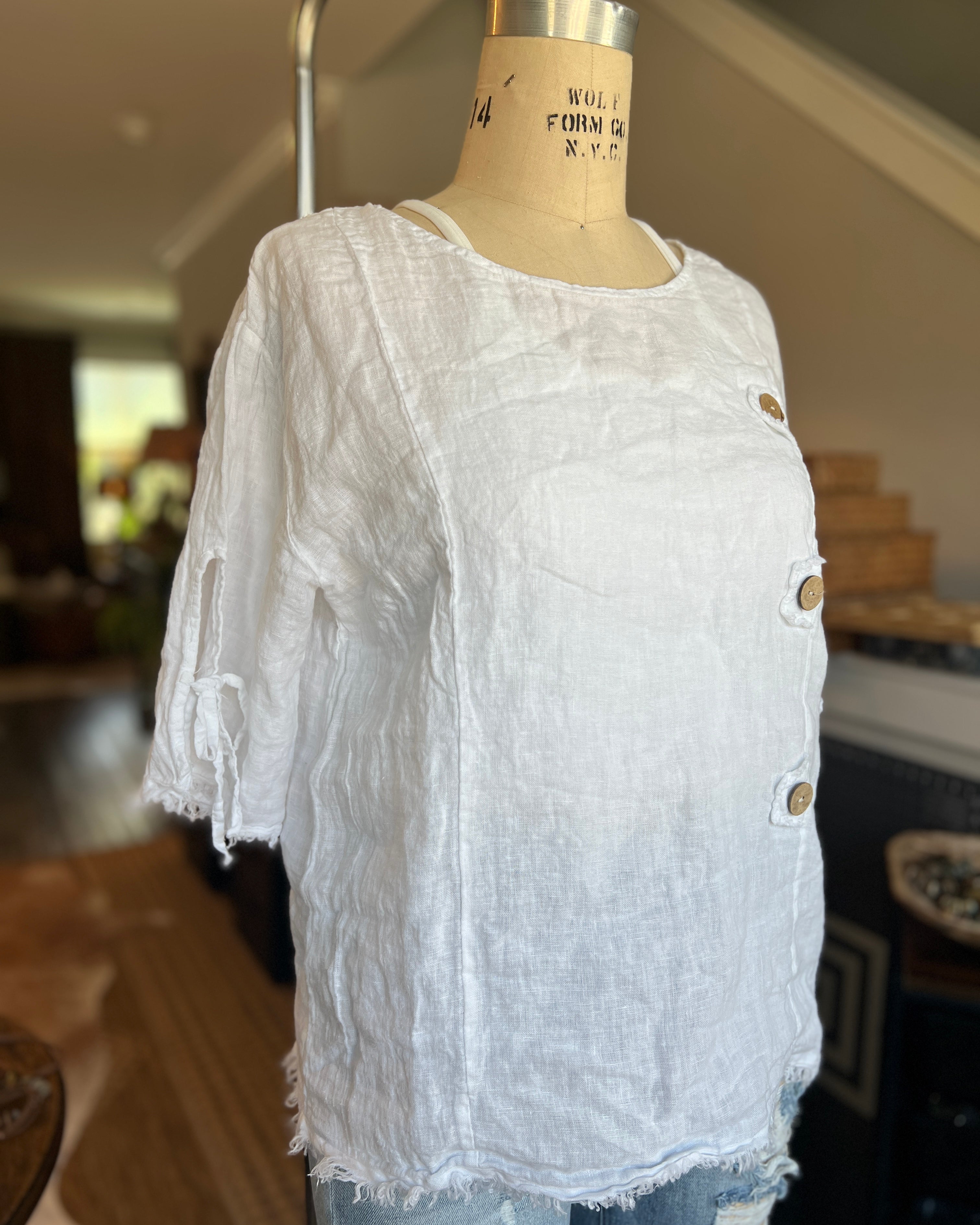 Tie Sleeve Linen Blouse