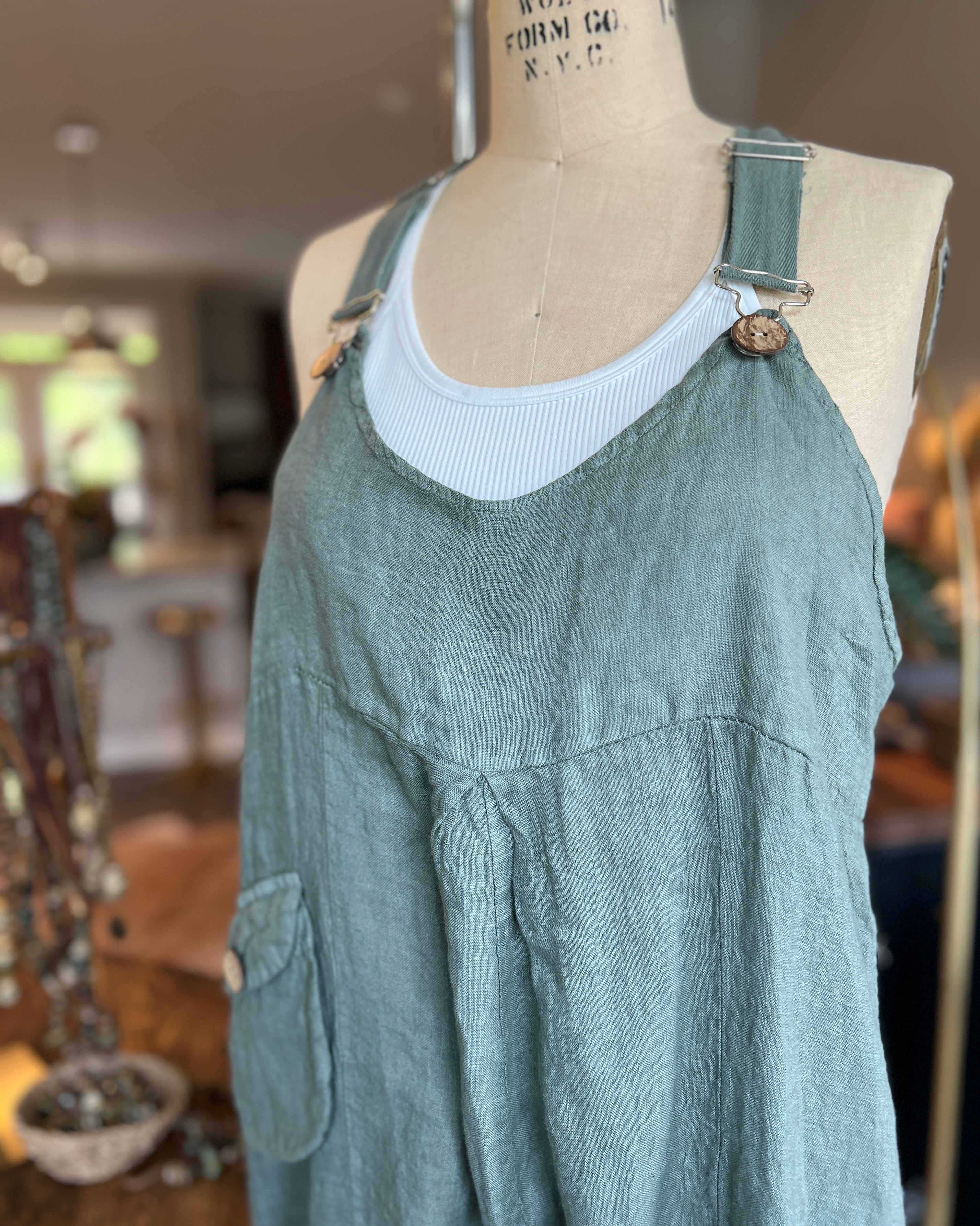 Bohemian Linen Bibs (Blue Green)