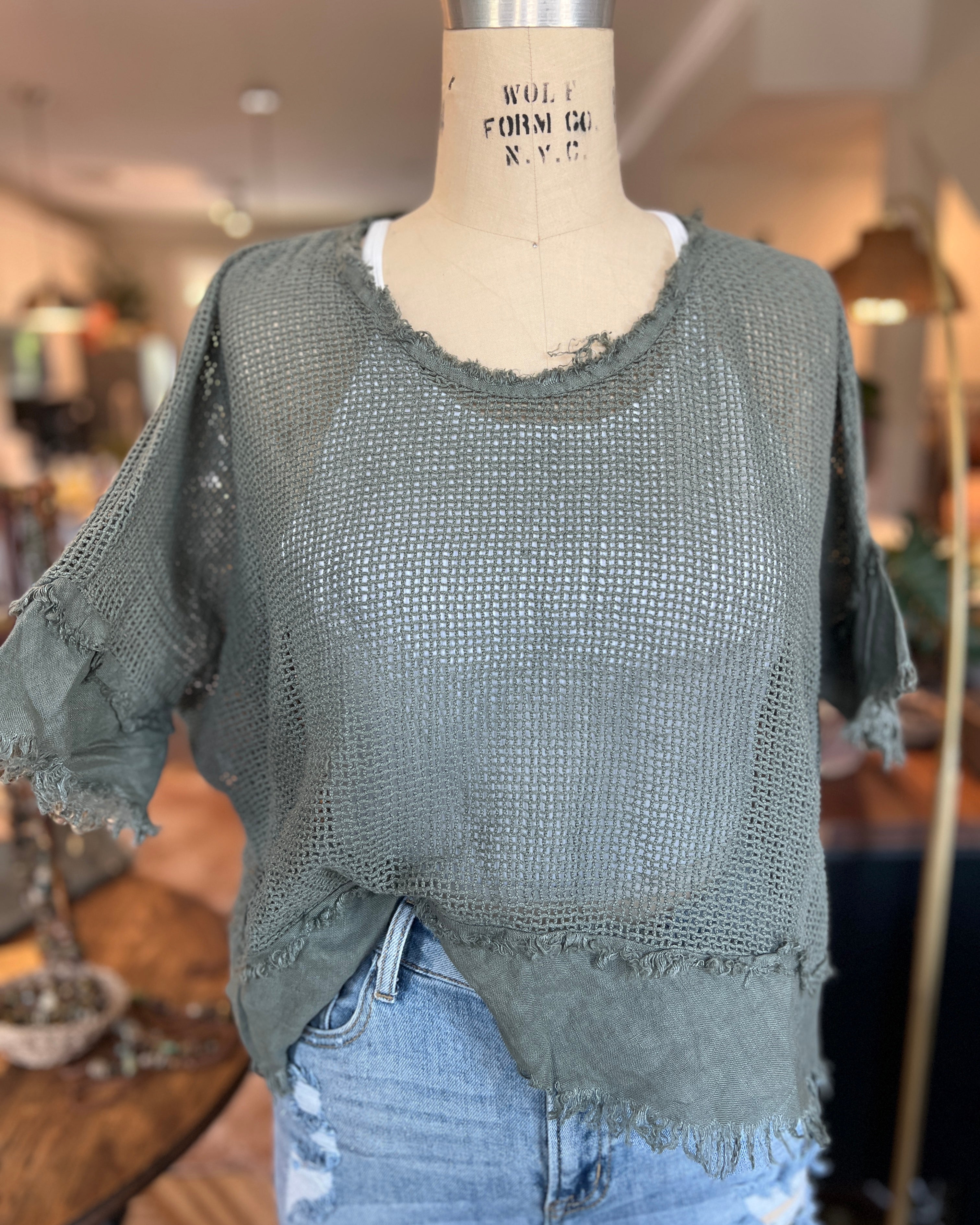 Openwork Blouse (Khaki Green)