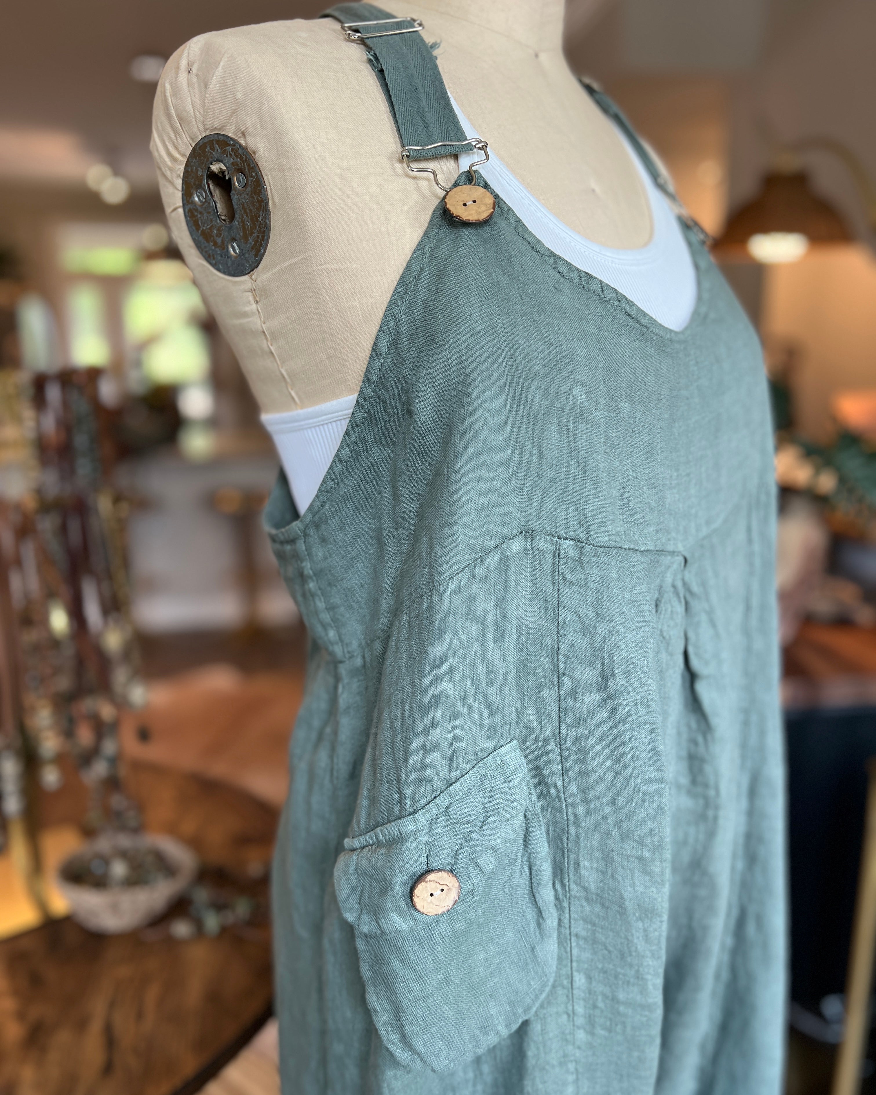 Bohemian Linen Bibs (Blue Green)