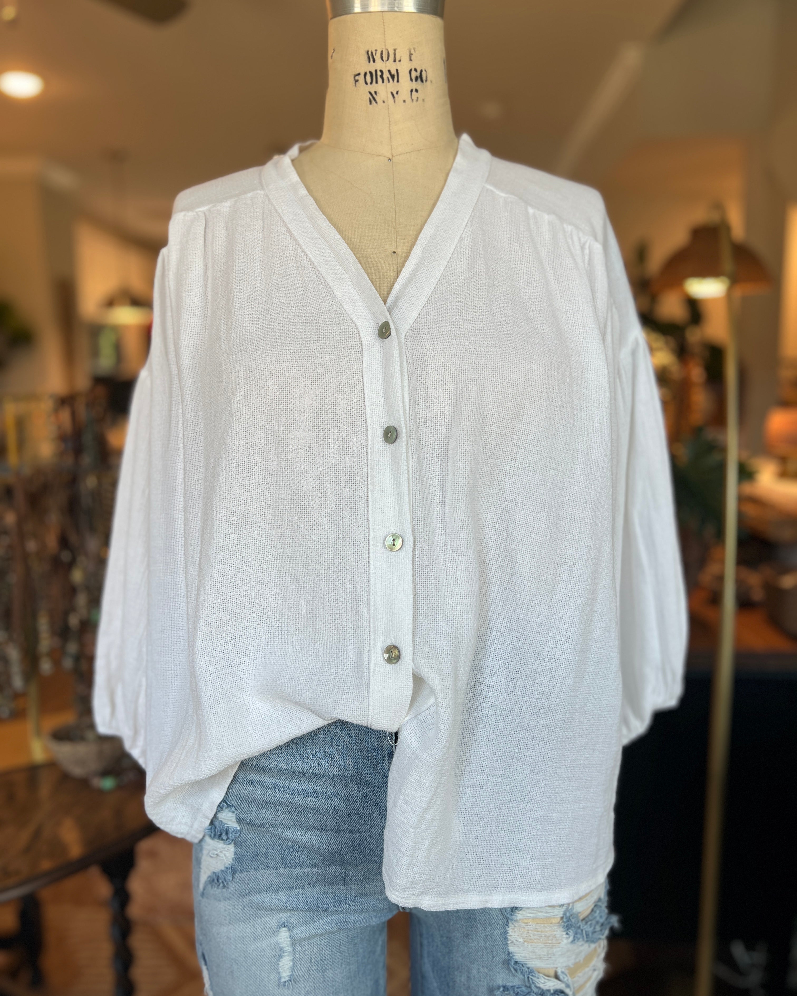 Bohemian White Linen Blouse